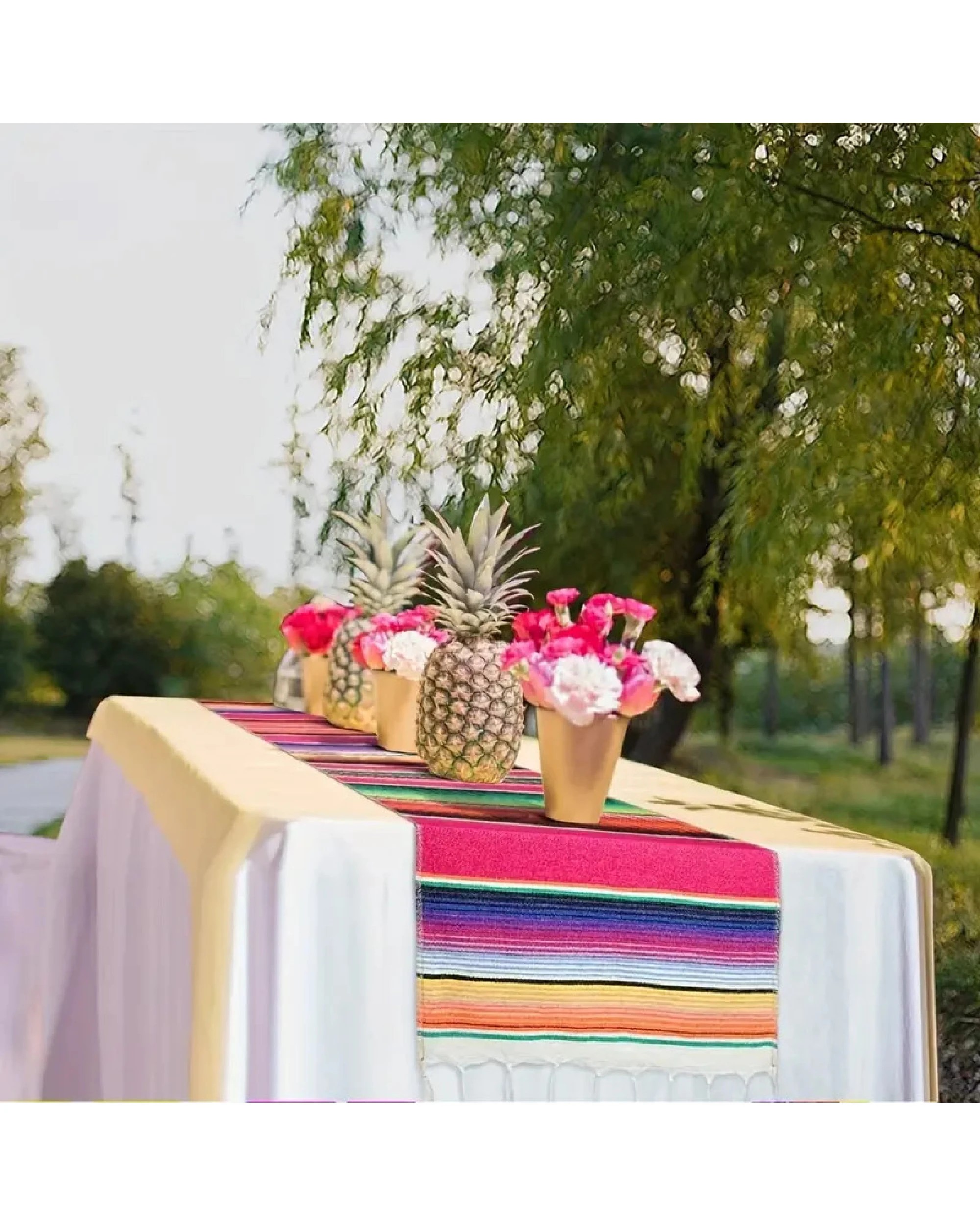 6 Br Home Rainbow Table Cloth Runner Stripe W/ Tassel Mexican Tablecloth Wedding Party Decor, 6 of 6