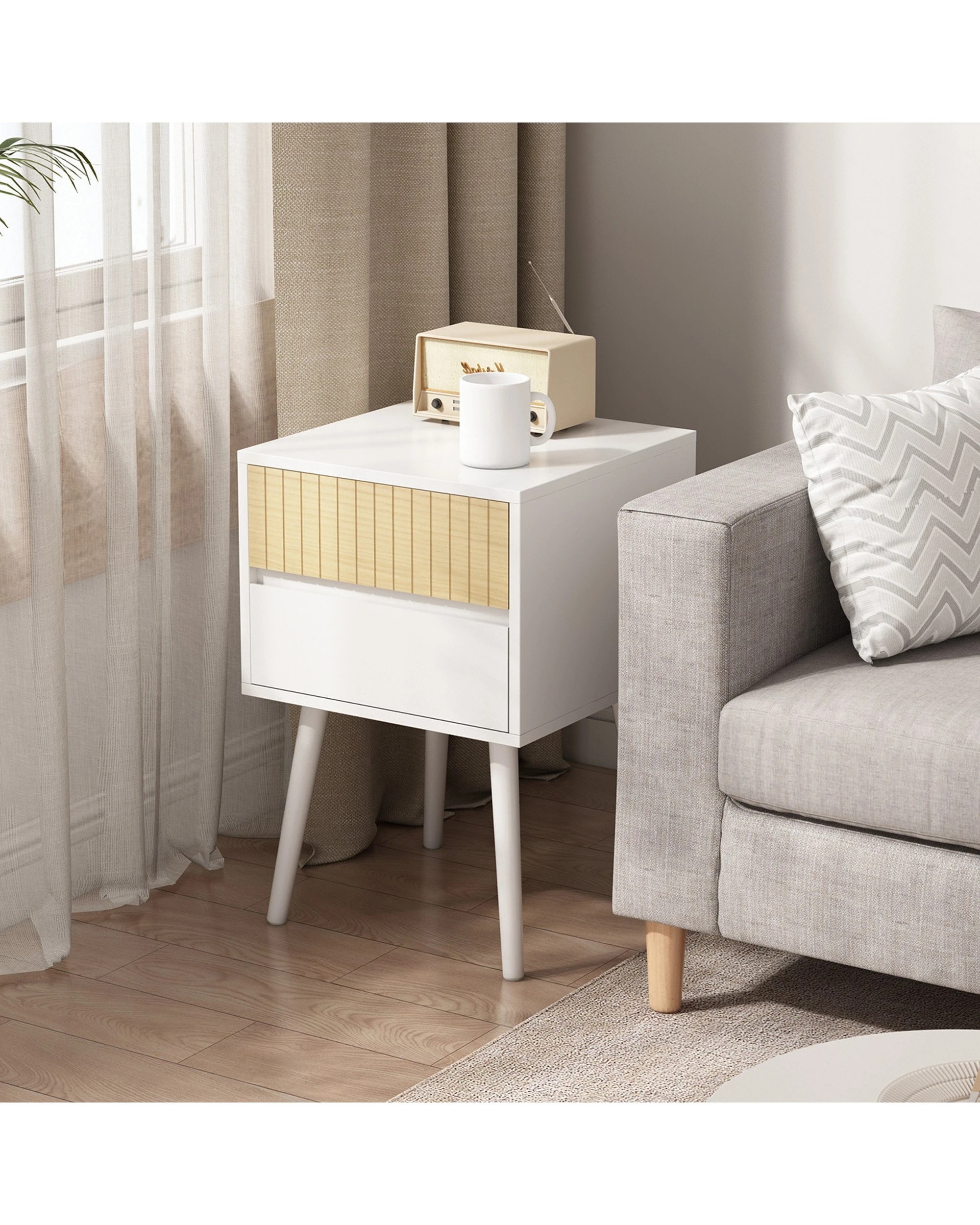 8 Sarantino Clio Bedside Table Night Stand - White Natural, 8 of 9