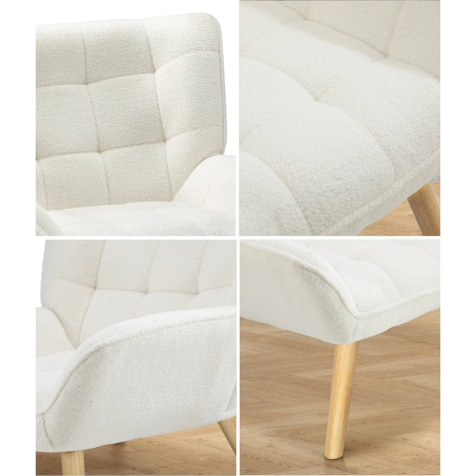 5 Oikiture 2x Armchair Accent Chairs Sofa Lounge Sherpa Upholstered Tub - White, 5 of 10