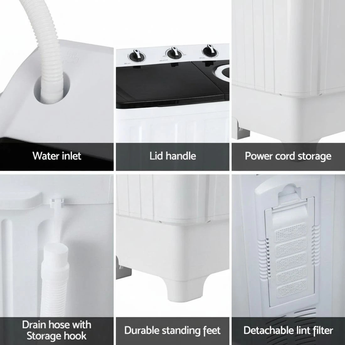 8 Devanti Portable Washing Machine Twin Tub 7KG - White, 8 of 8