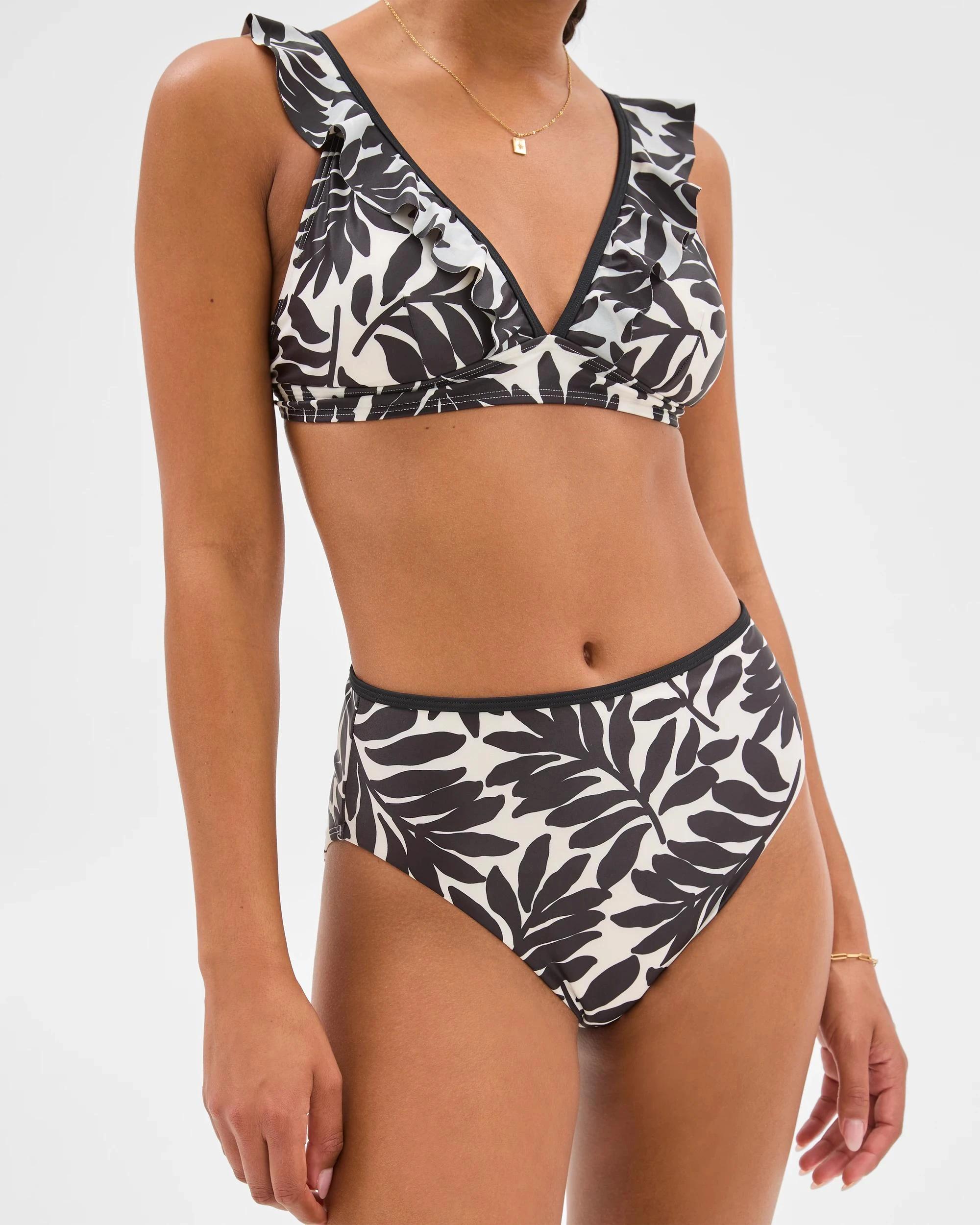 3 Target Resort High Cut Bikini Bottoms BLACK/WHITE PALM, 3 of 5