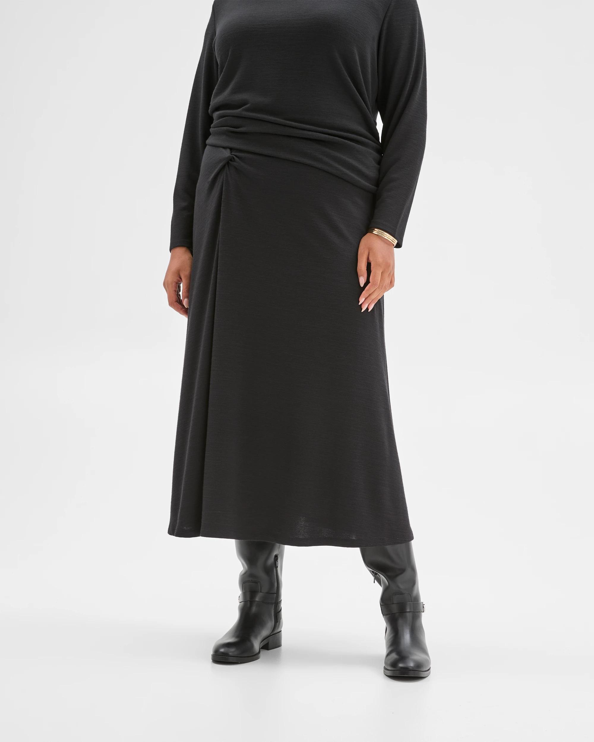 2 Target Curve Plus Size Drape Knit Midi Skirt BLACK, 2 of 6
