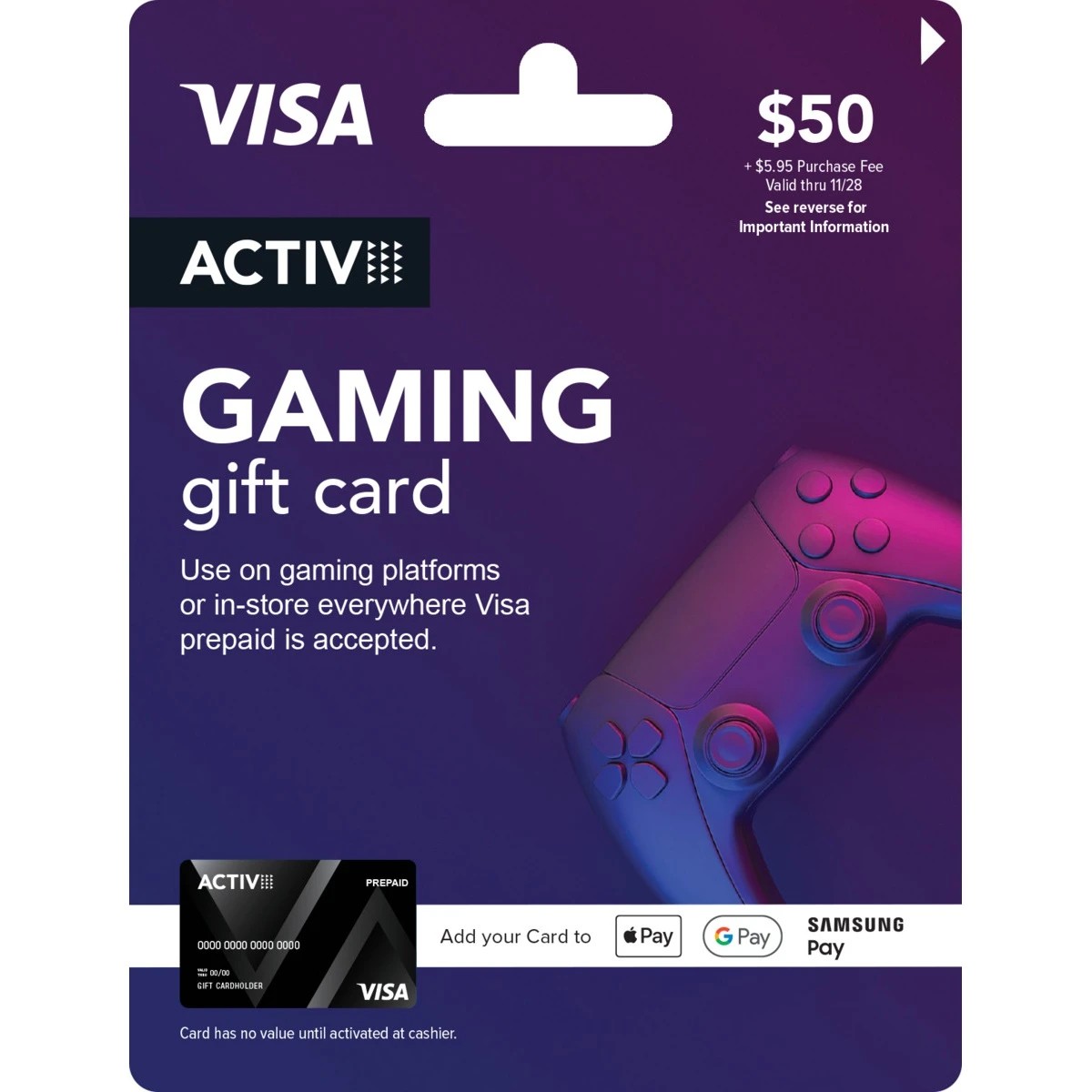 1 Activ VISA $50 Gaming Prepaid Gift Card