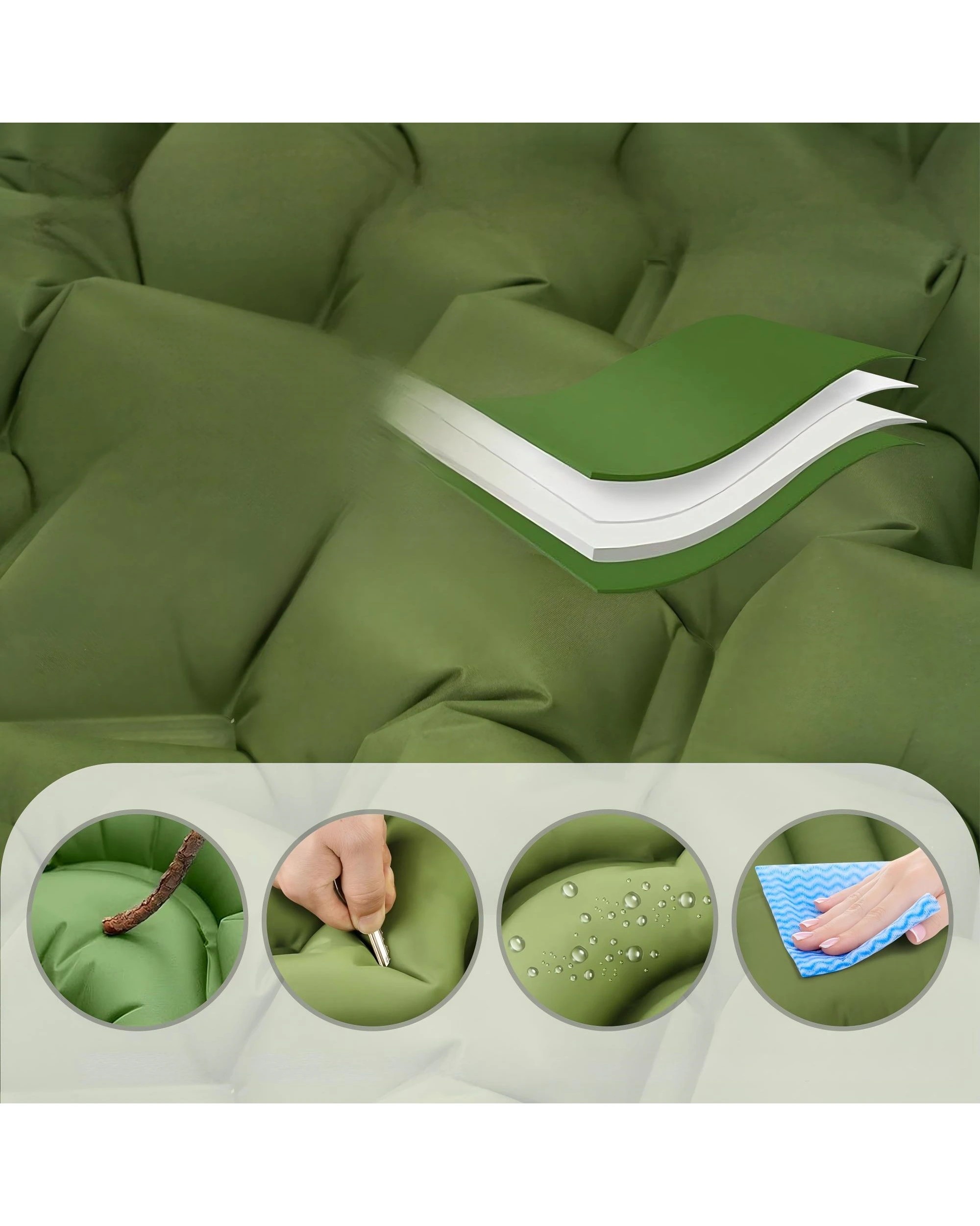 3 Advwin Camping Sleeping Pad with Pillow Built-in Foot Pump - Green, 3 of 8