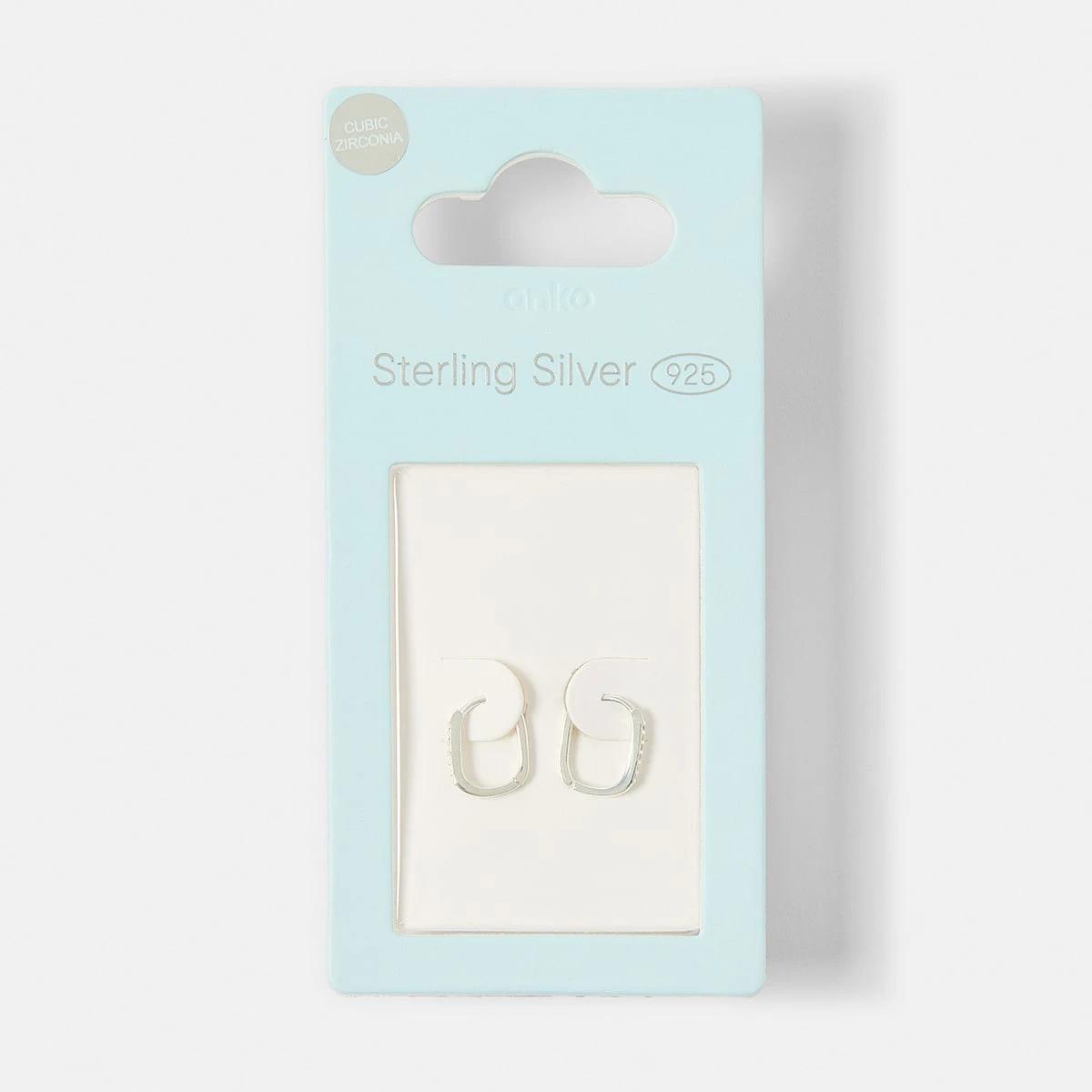 4 Sterling Silver Square Cubic Zirconia Hoop Earrings Silver, 4 of 4