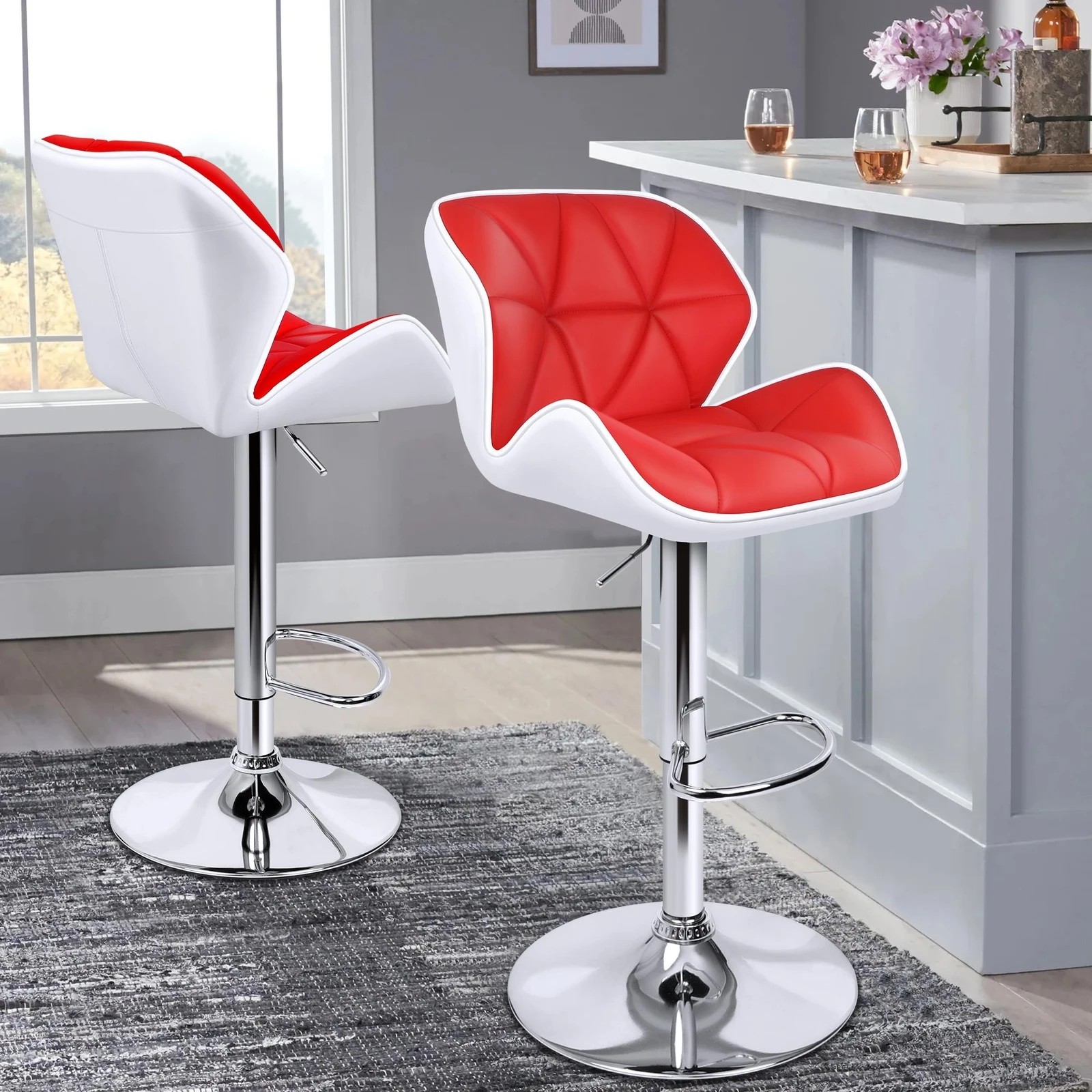 2 Alfordson 2x Bar Stools Willa Kitchen Gas Lift Swivel Chair Leather - Red, 2 of 9