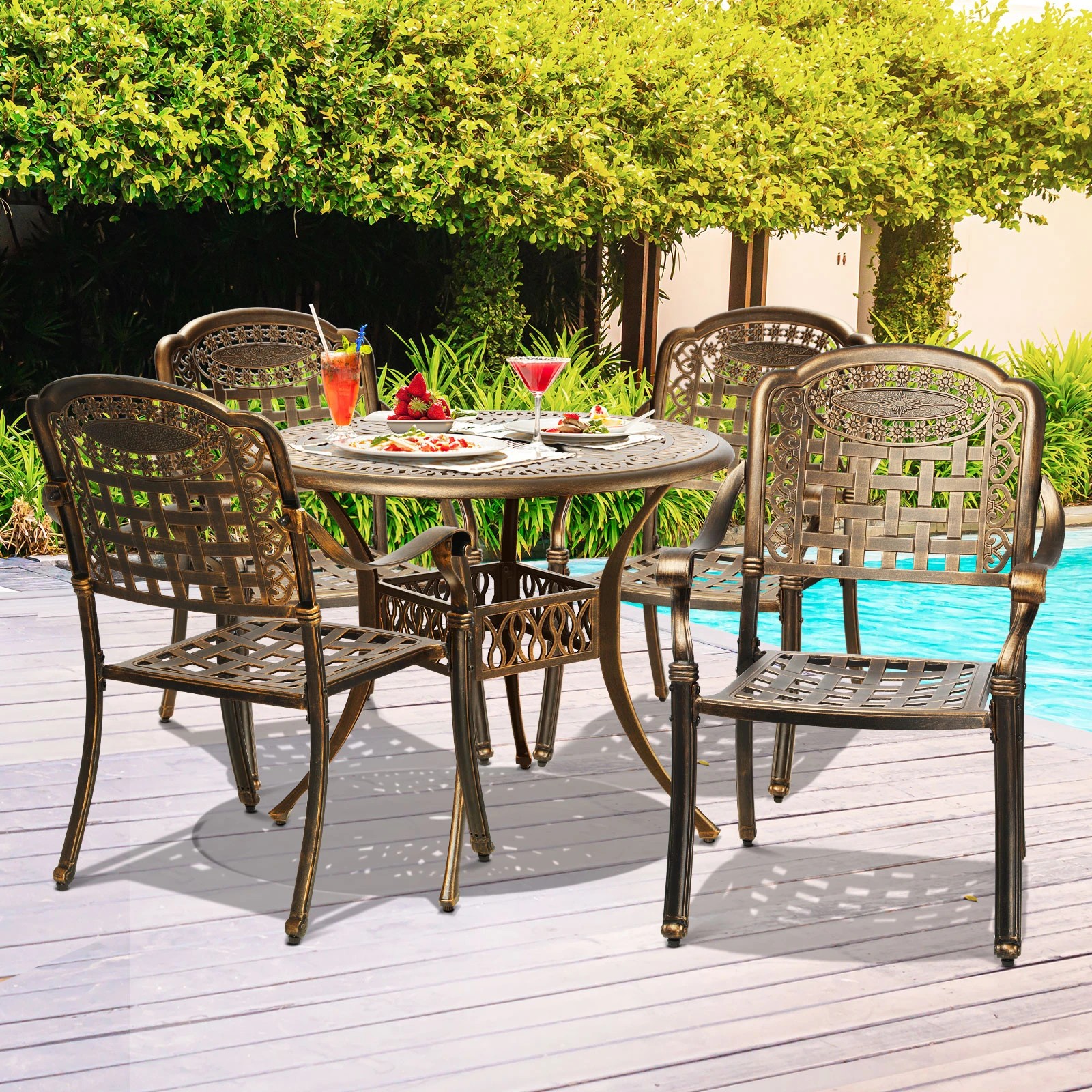 10 Livsip Outdoor Setting Dining Chairs Bistro Set Patio Garden Furniture 5 Piece
 - Bronze, 10 of 10