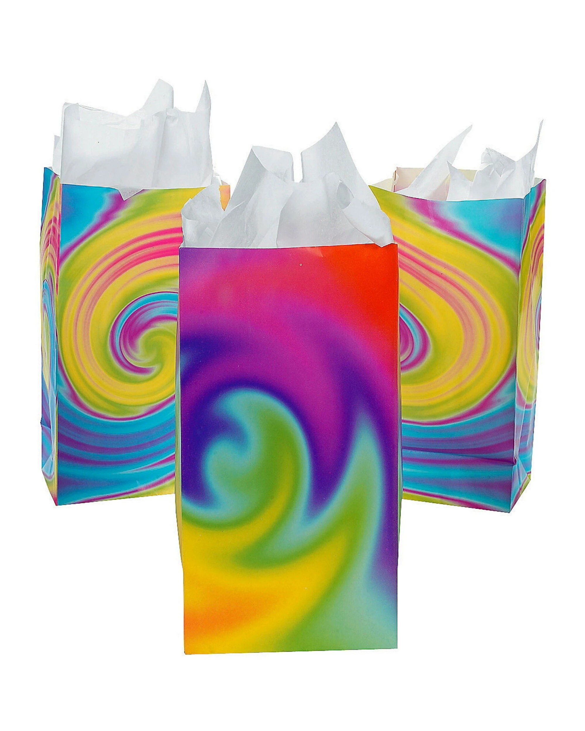 1 Oriental Trading Tie Dye Swirl Paper Party Bags Pack of 12 - Multi, 1 of 2