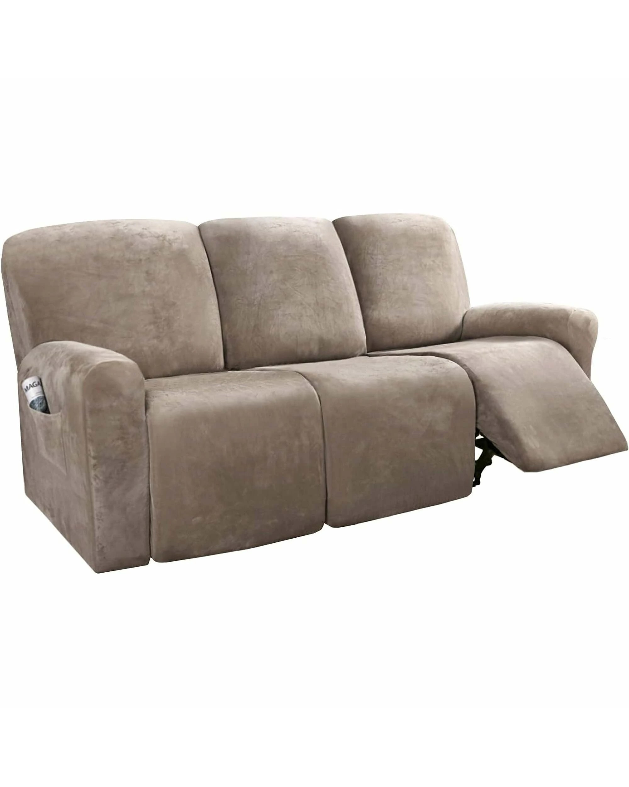 1 Smarcute 3 Seater Velvet Recliner Chair Sofa Couch Cover 8 Pieces - Brown, 1 of 6