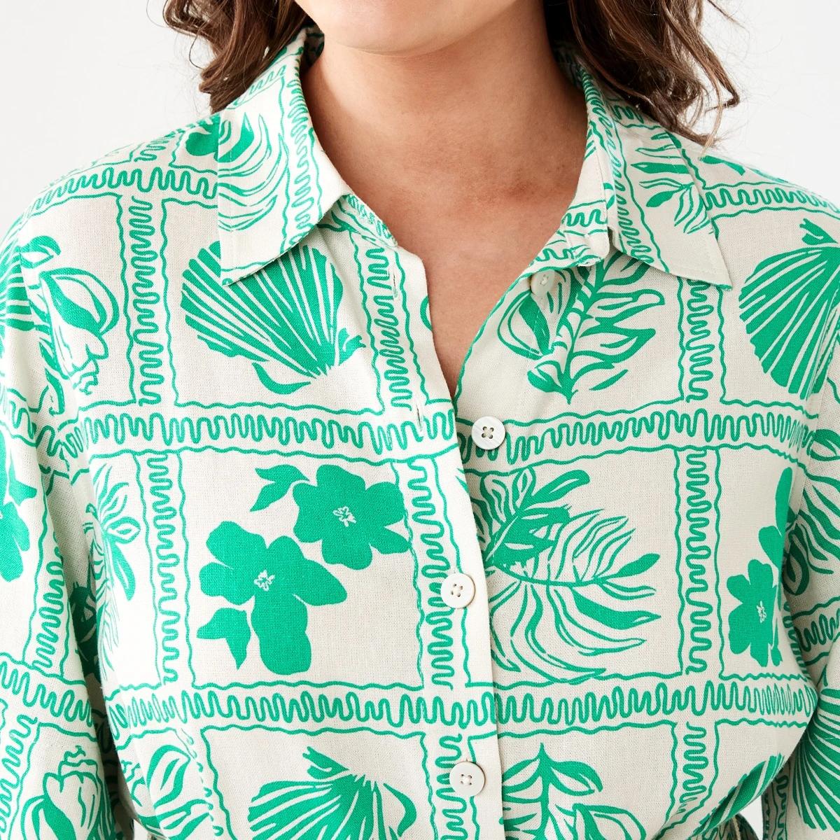 5 Short Sleeve Belted Mini Shirt Dress SHELL GEO SIMPLY GREEN, 5 of 11