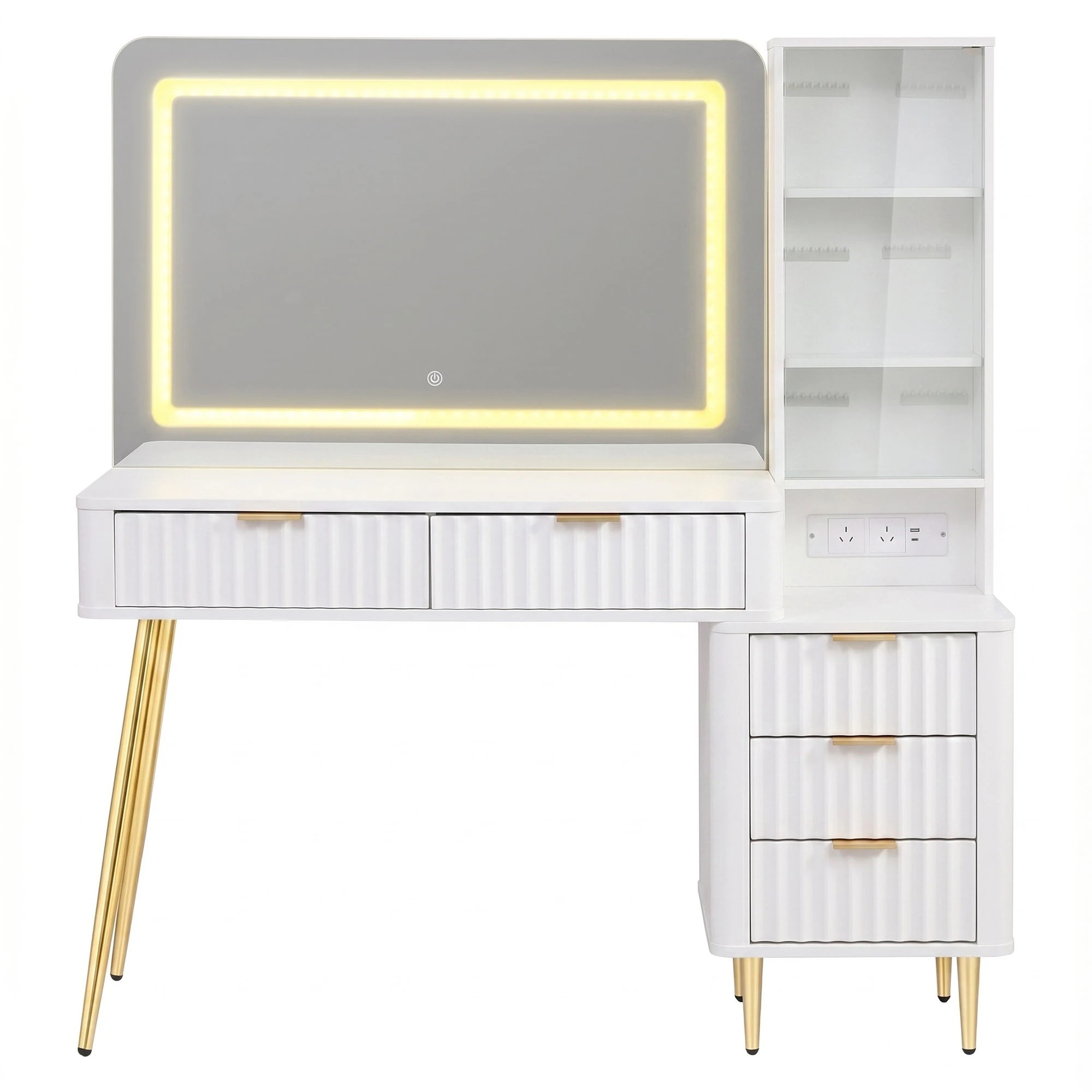 3 Artiss Dressing Table LED Mirror Vanity Desk Power Outlet Fluted Drawer - White, 3 of 9
