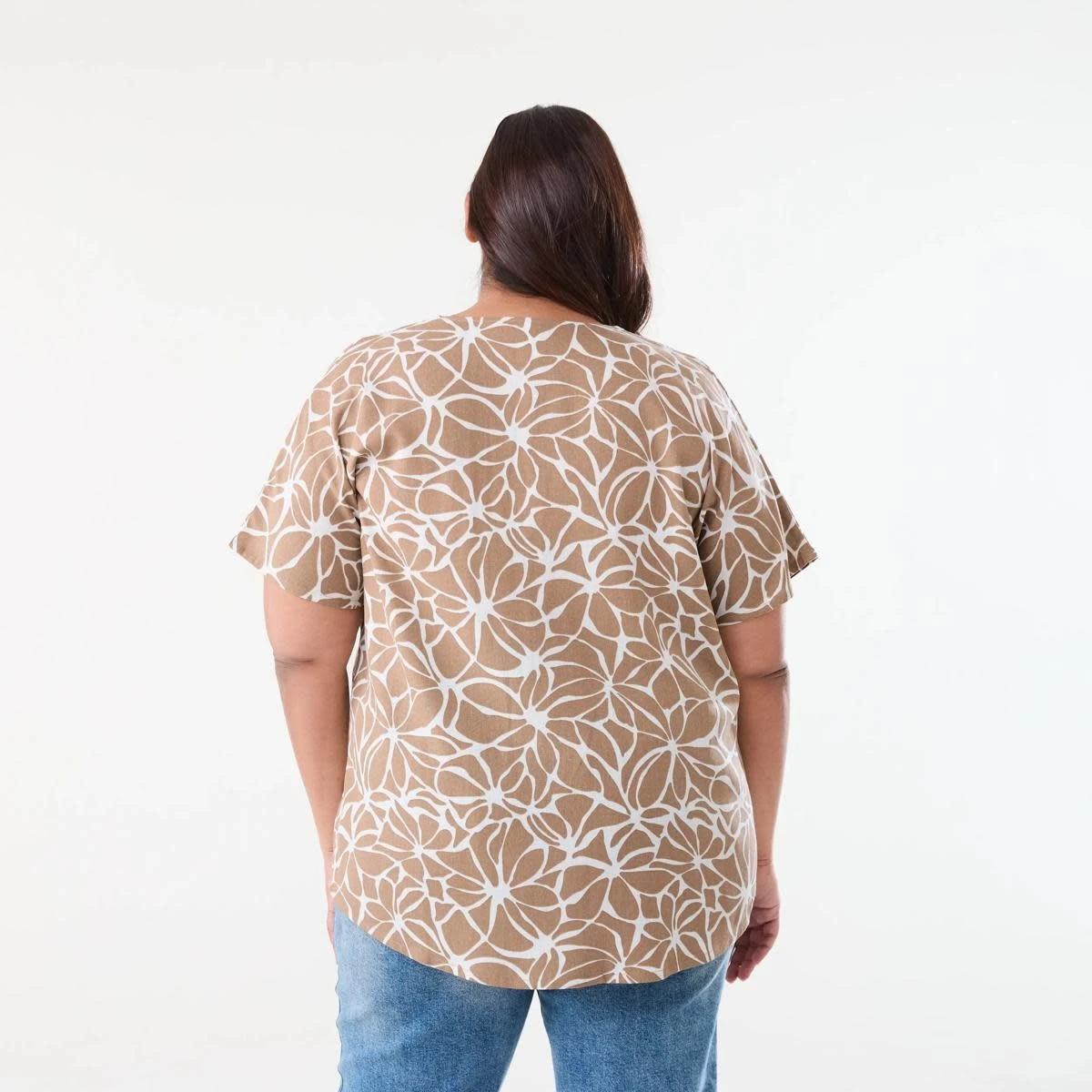 3 Curve Short Sleeve Woven Top BROKEN FLORAL DUNE BEIGE, 3 of 5