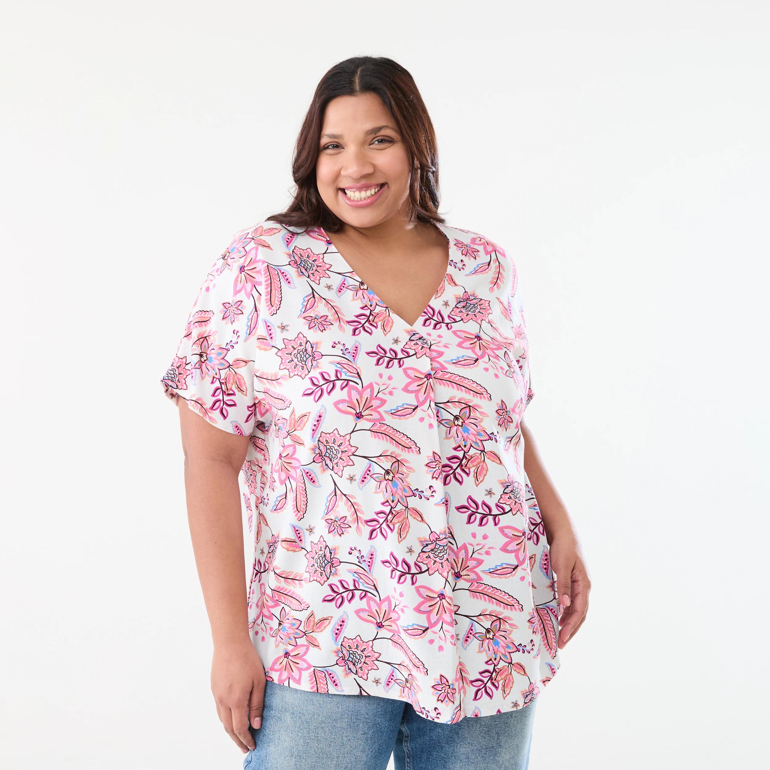 1 Curve Short Sleeve Woven Top Chintz, 1 of 5