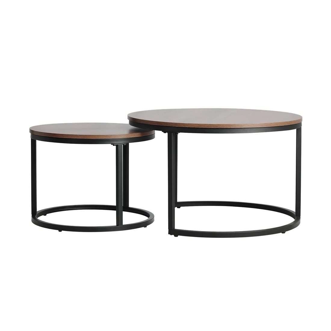 9 Oikiture Set Of 2 Coffee Table Round Nesting Side End Table
 - Brown, 9 of 10