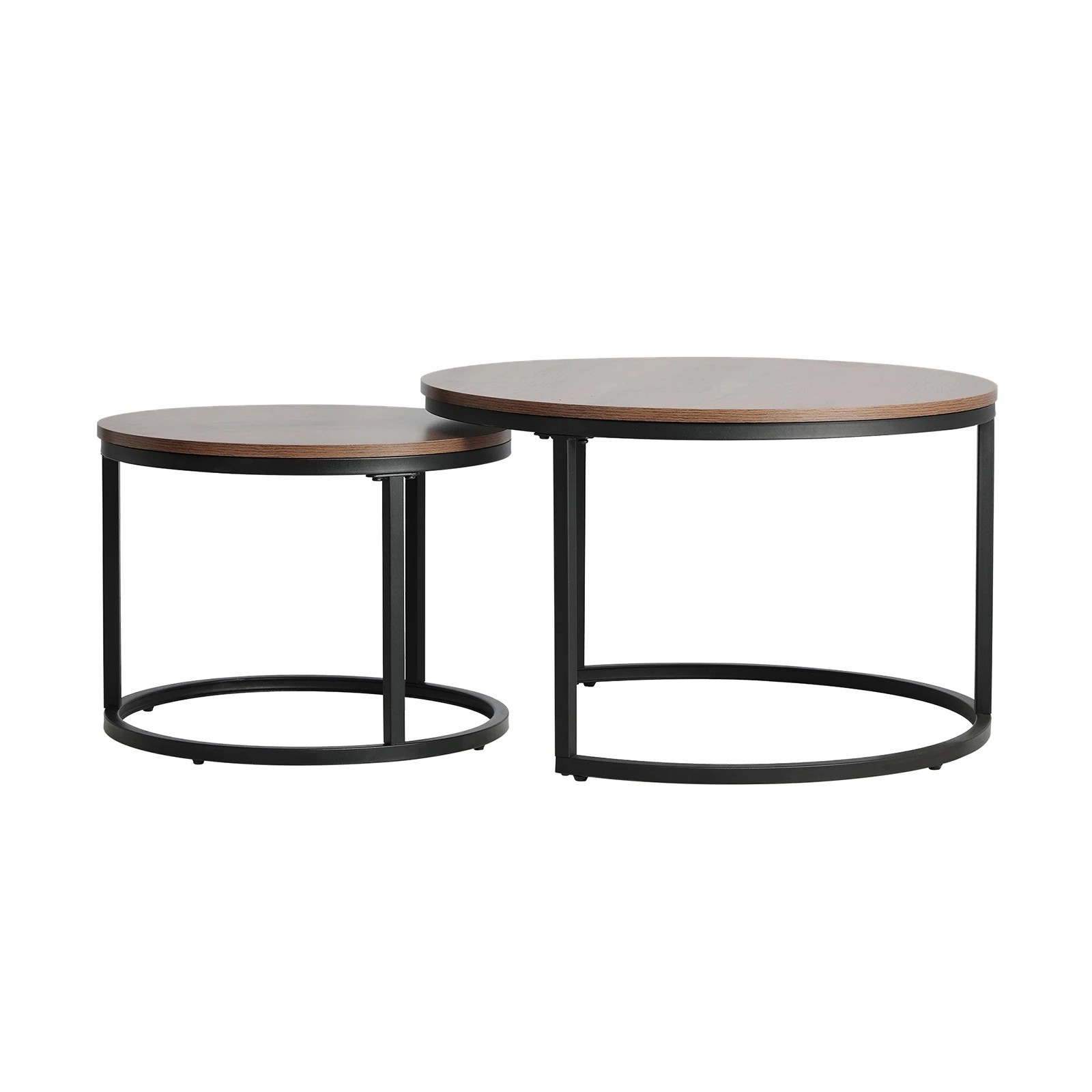 9 Oikiture Set Of 2 Coffee Table Round Nesting Side End Table
 - Brown, 9 of 10