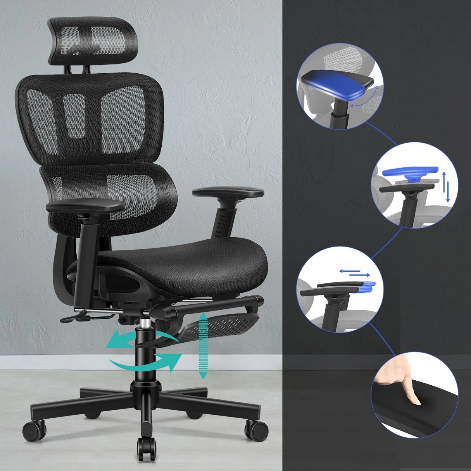 5 Alfordson Ergonomic Office Chair Mesh Executive Seat Work Computer Gaming - Black, 5 of 10