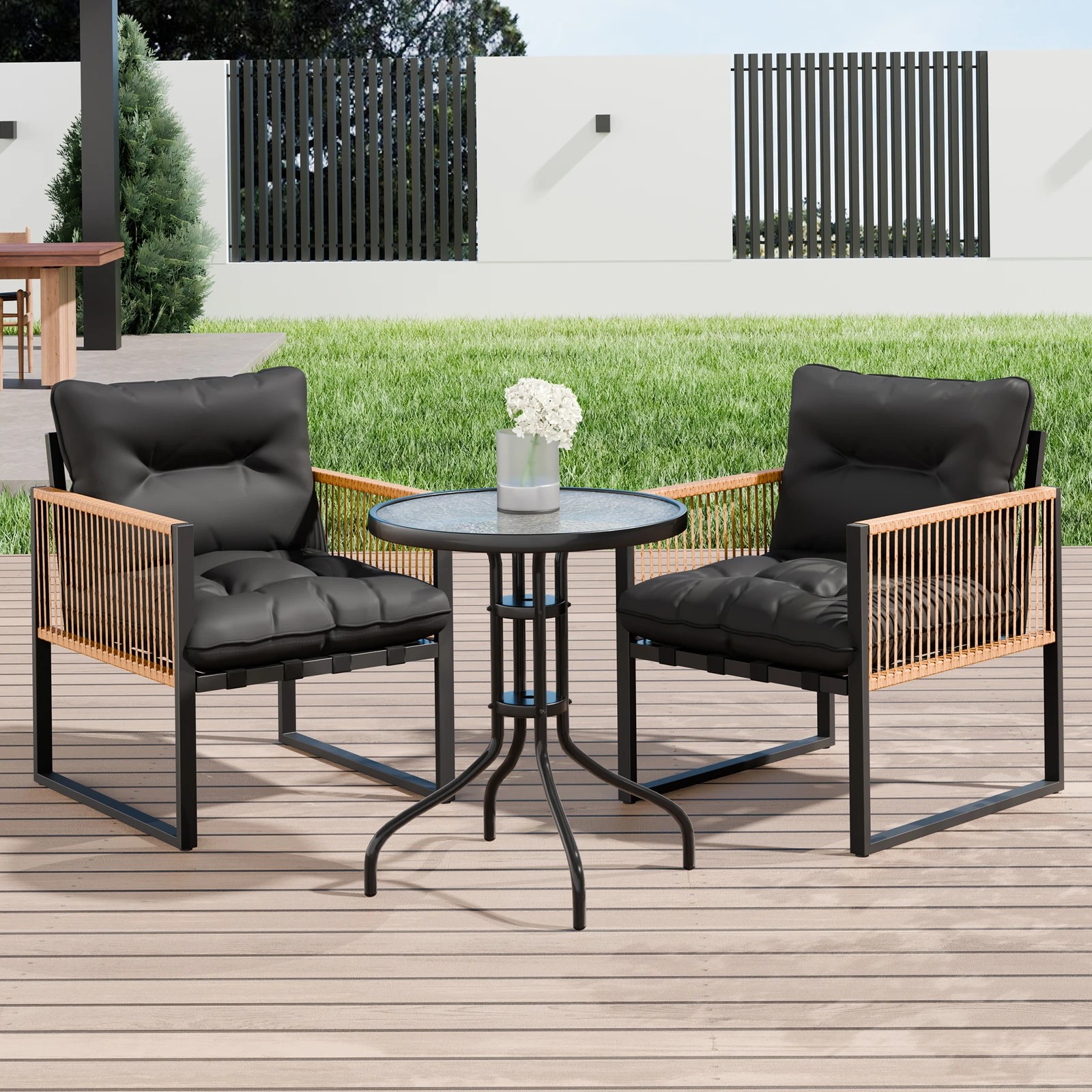 9 Alfordson Outdoor Furniture Set Patio Side Table Lounge Chair Glass Wicker - Black Grey, 9 of 10
