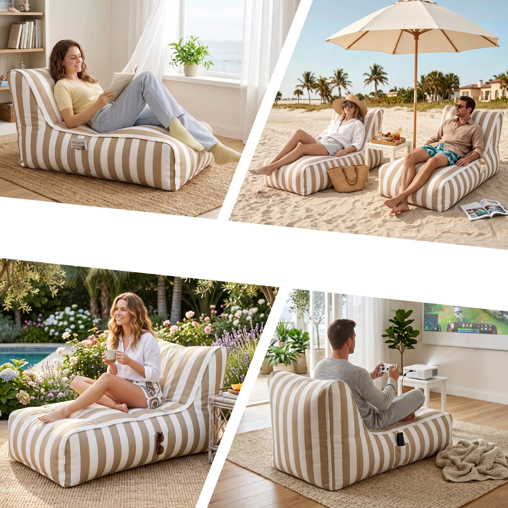 7 Artiss Outdoor Bean Bag Chair Cover No Filler Patio Beanbag Sofa Cover - White, 7 of 10