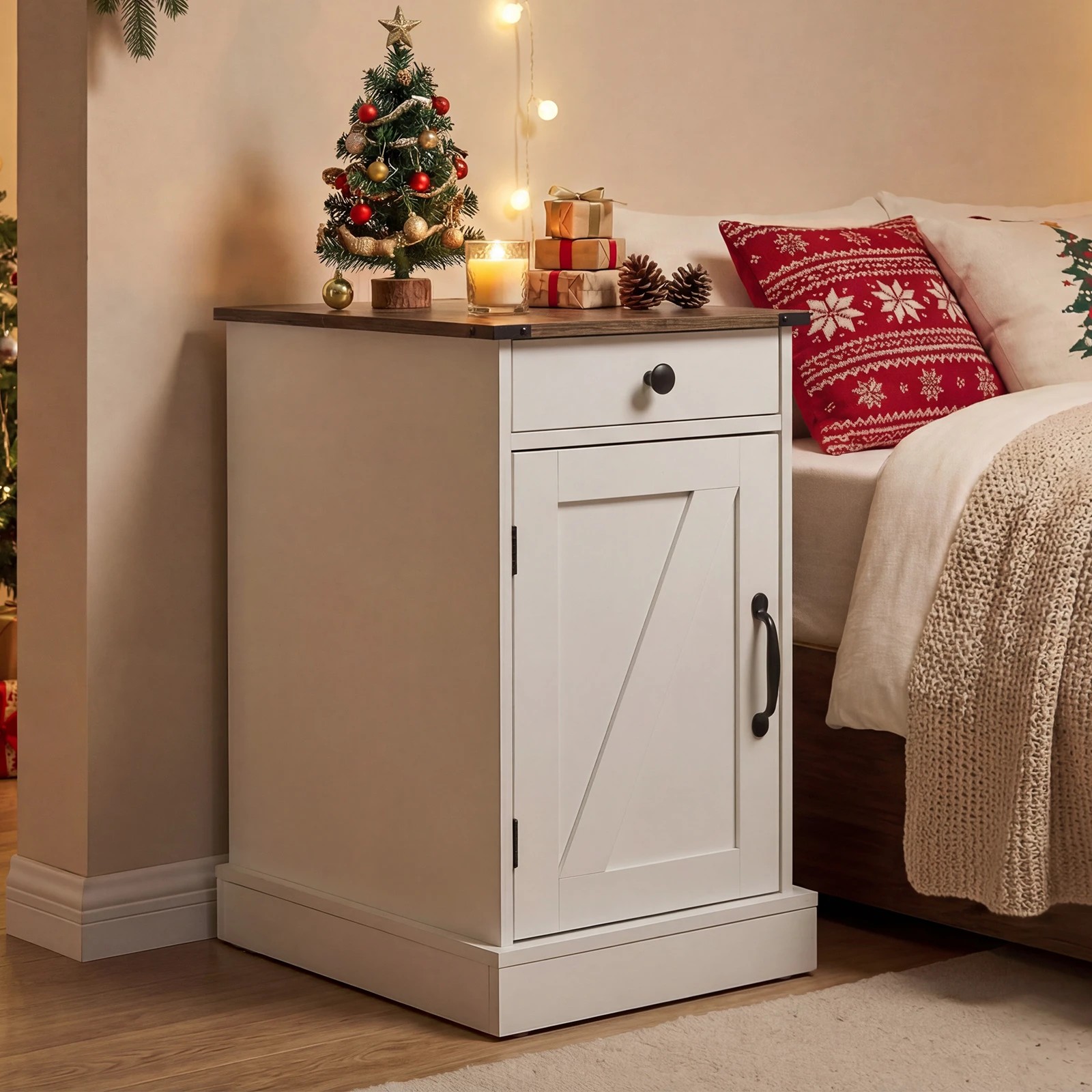 4 Costway Bedside Table w/Power Outlets Sofa Side Table - White, 4 of 7