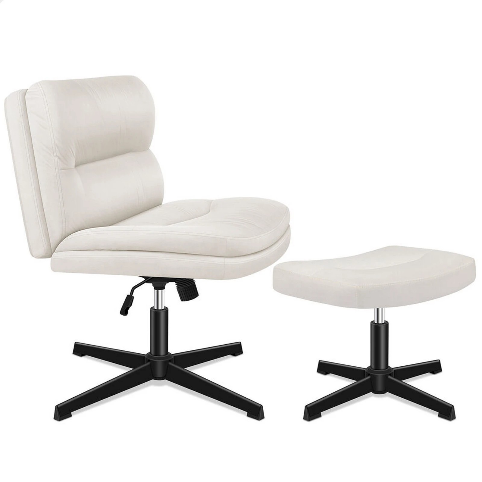 1 Alfordson Office Chair Computer Seat Cross-legged Work Ottoman Velvet - Beige, 1 of 10