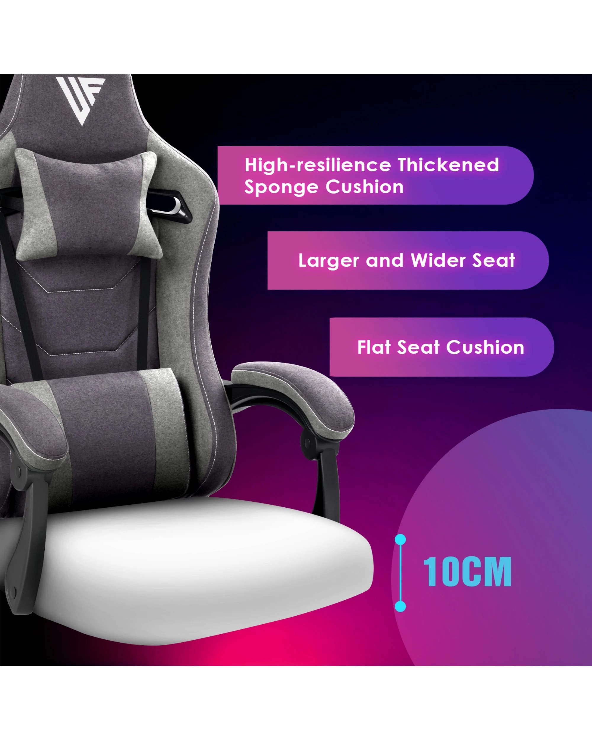 1 Advwin Gaming Chair With Footrest Linen Fabric Ergonomic - Grey, 1 of 3