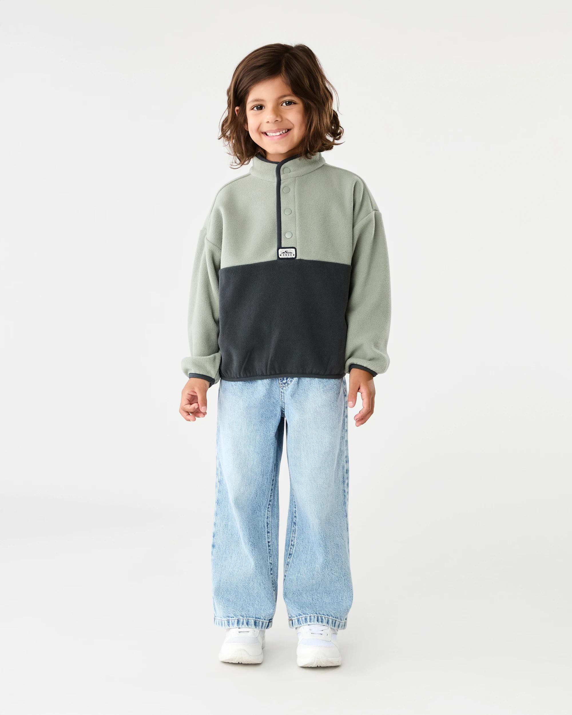 6 Polar Fleece Button Up Sweatshirt Wood Grey, 6 of 7