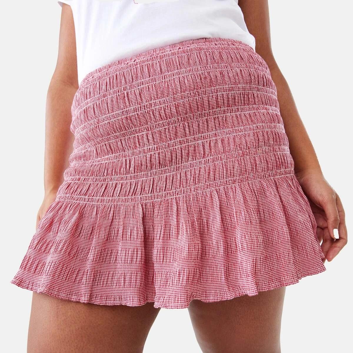 3 Shirred Mini Skirt Red Chk, 3 of 9