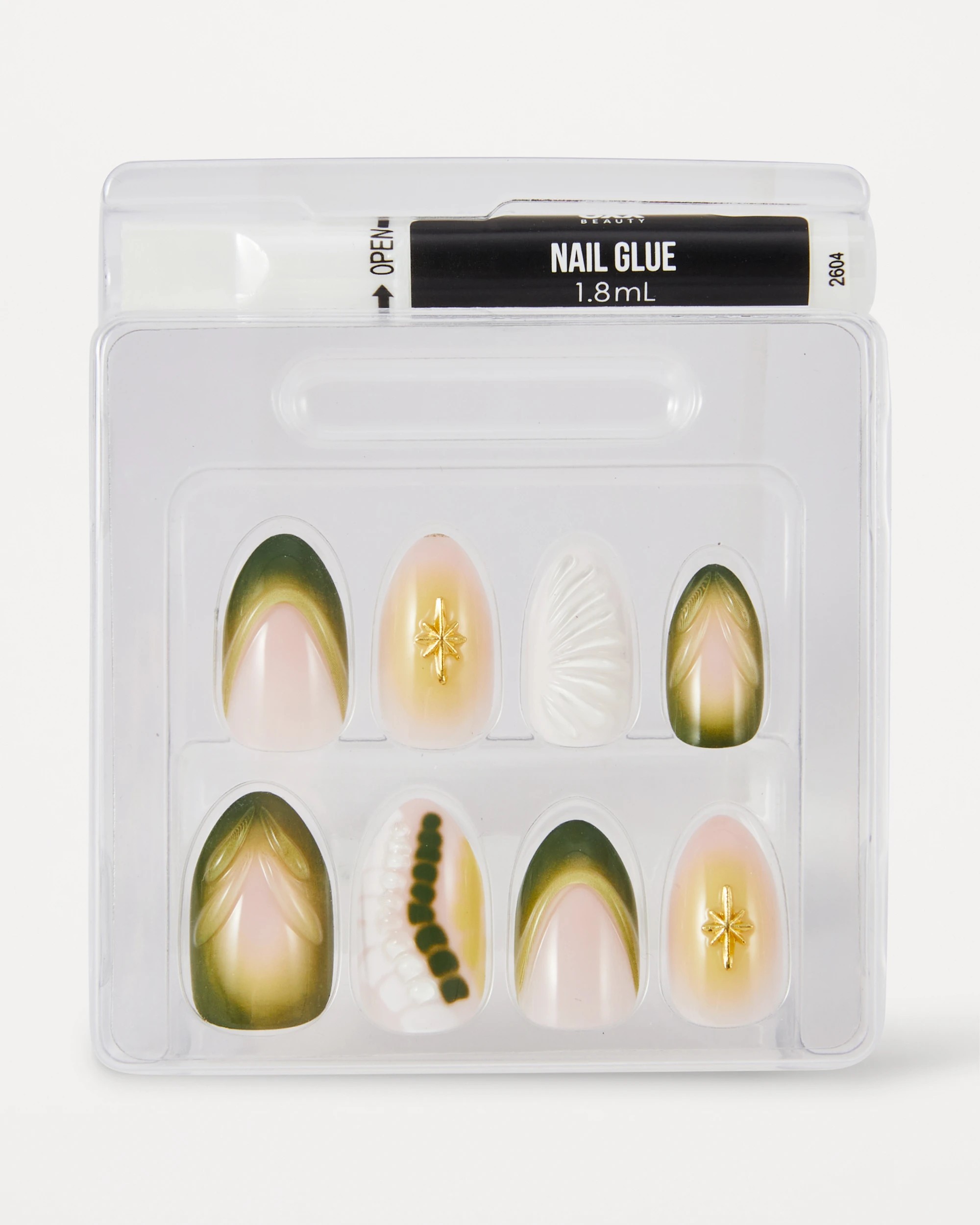3 OXX Beauty 24 Pack Artificial Nails with Adhesive - Almond Shape, Green 3D, 3 of 4