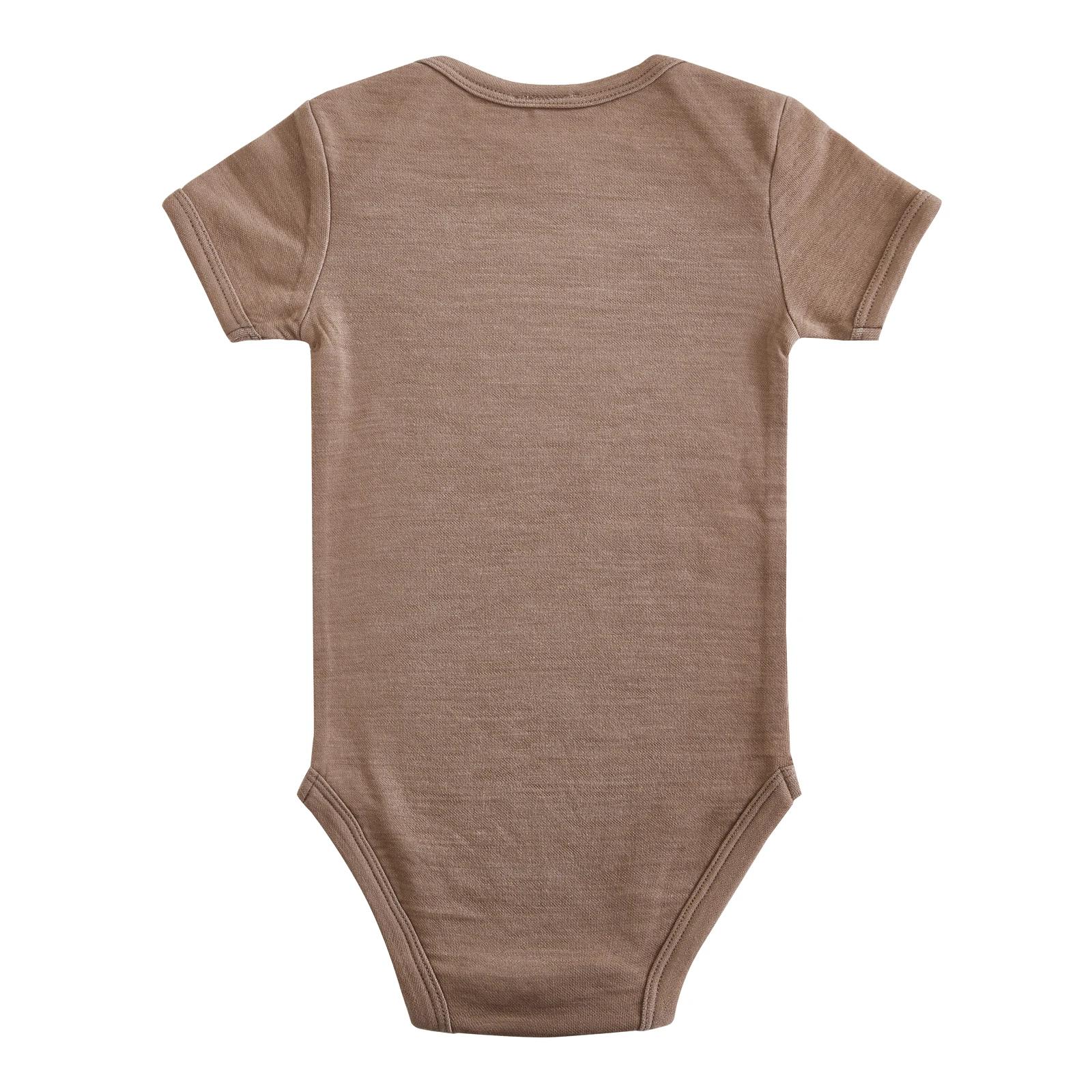2 Merino Baby Australian Merino Wool Merino Short Sleeve Bodysuit-Brown Marle BROWN MARLE, 2 of 7