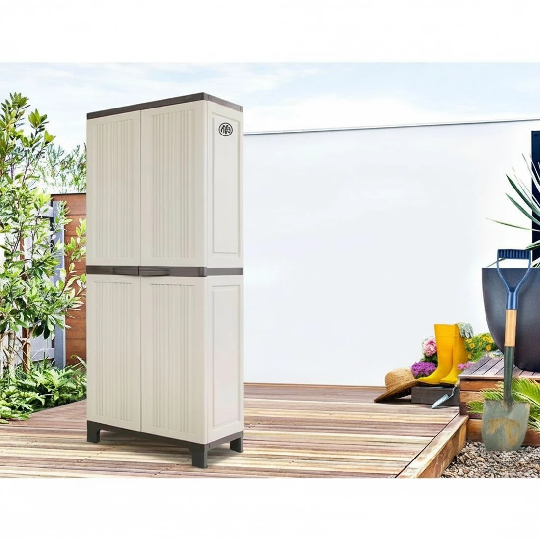 7 Gardeon Outdoor Storage Cabinet Box 173cm Lockable Cupboard Sheds Garage Adjustable - Beige, 7 of 10