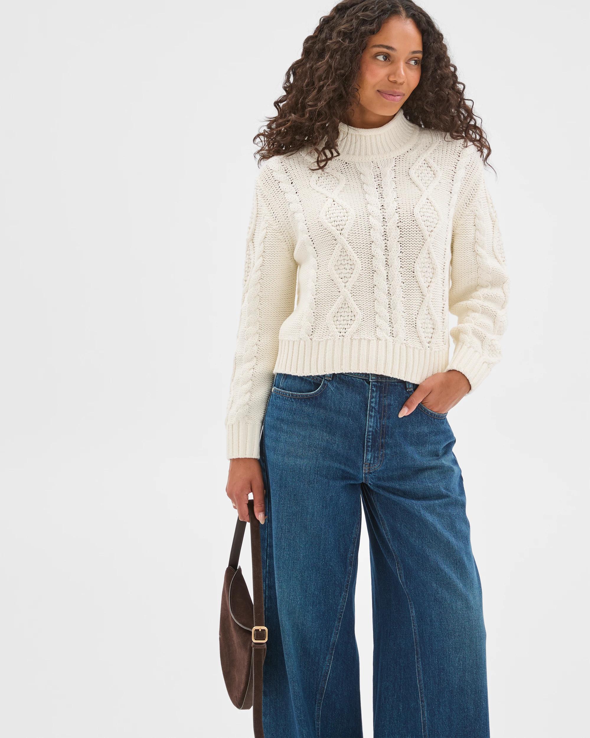2 Target Woman Australian Cotton Blend Roll Neck Cable Knit Jumper CLOUD DANCER, 2 of 7
