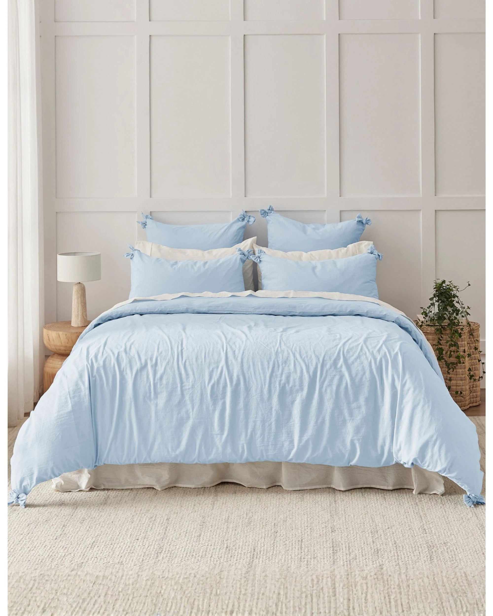 8 Dreamaker Bonnie Washed Cotton Quilt Cover Set with Bows Double Bed - King Single Bed - Sky, 8 of 9