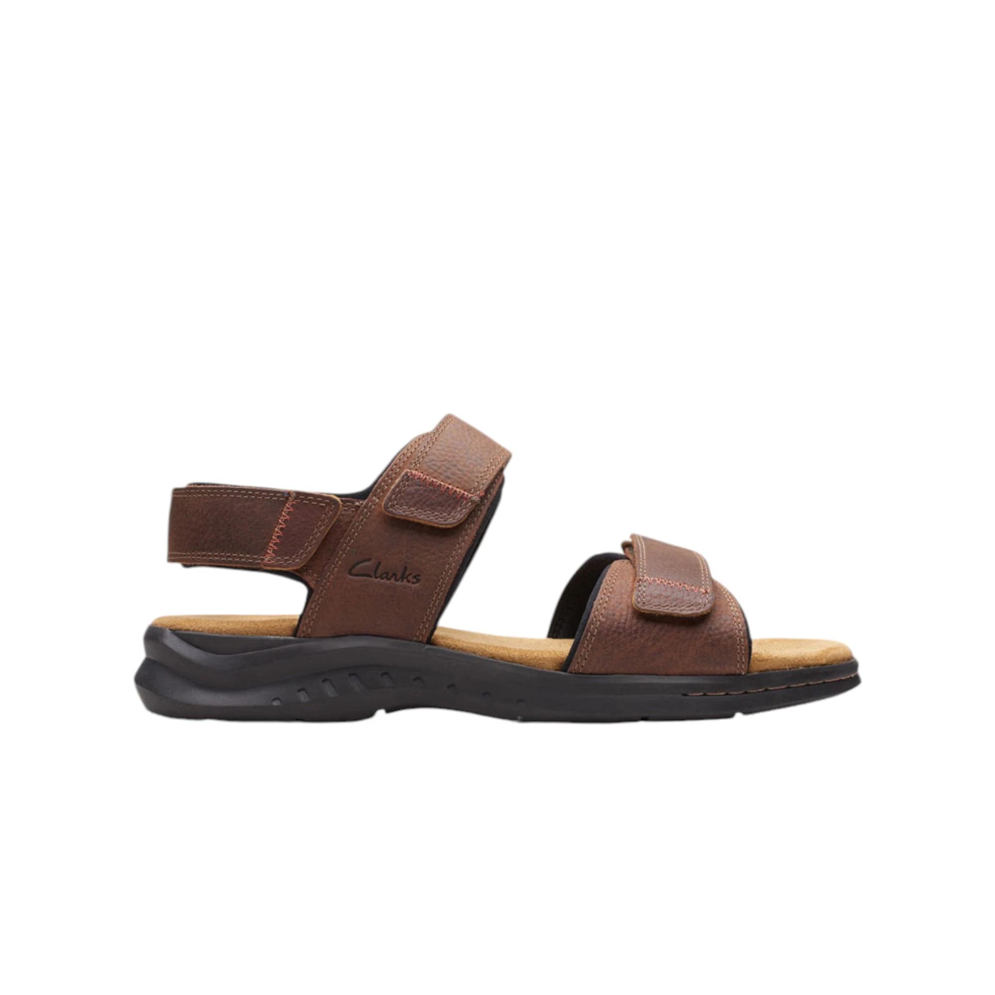 1 Clarks Mens Hapsford Creek Shoes Tumbled Leather Sandals DARK BROWN, 1 of 7