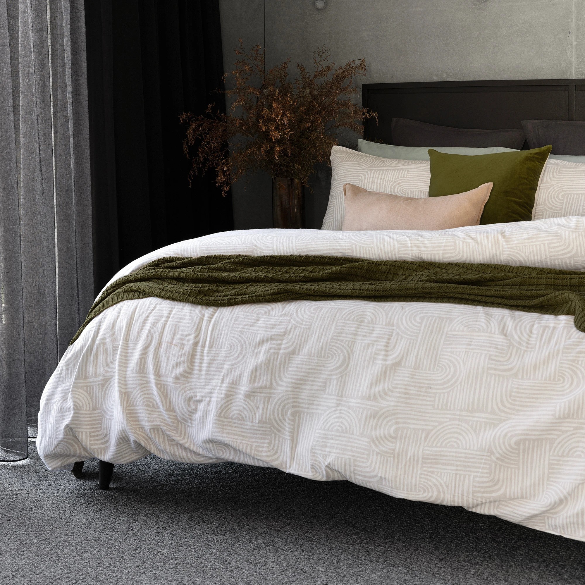 2 Bowie Brushed Cotton 160GSM Flannelette Quilt Cover Set - Double Bed - Beige - Double Bed - Beige, 2 of 4