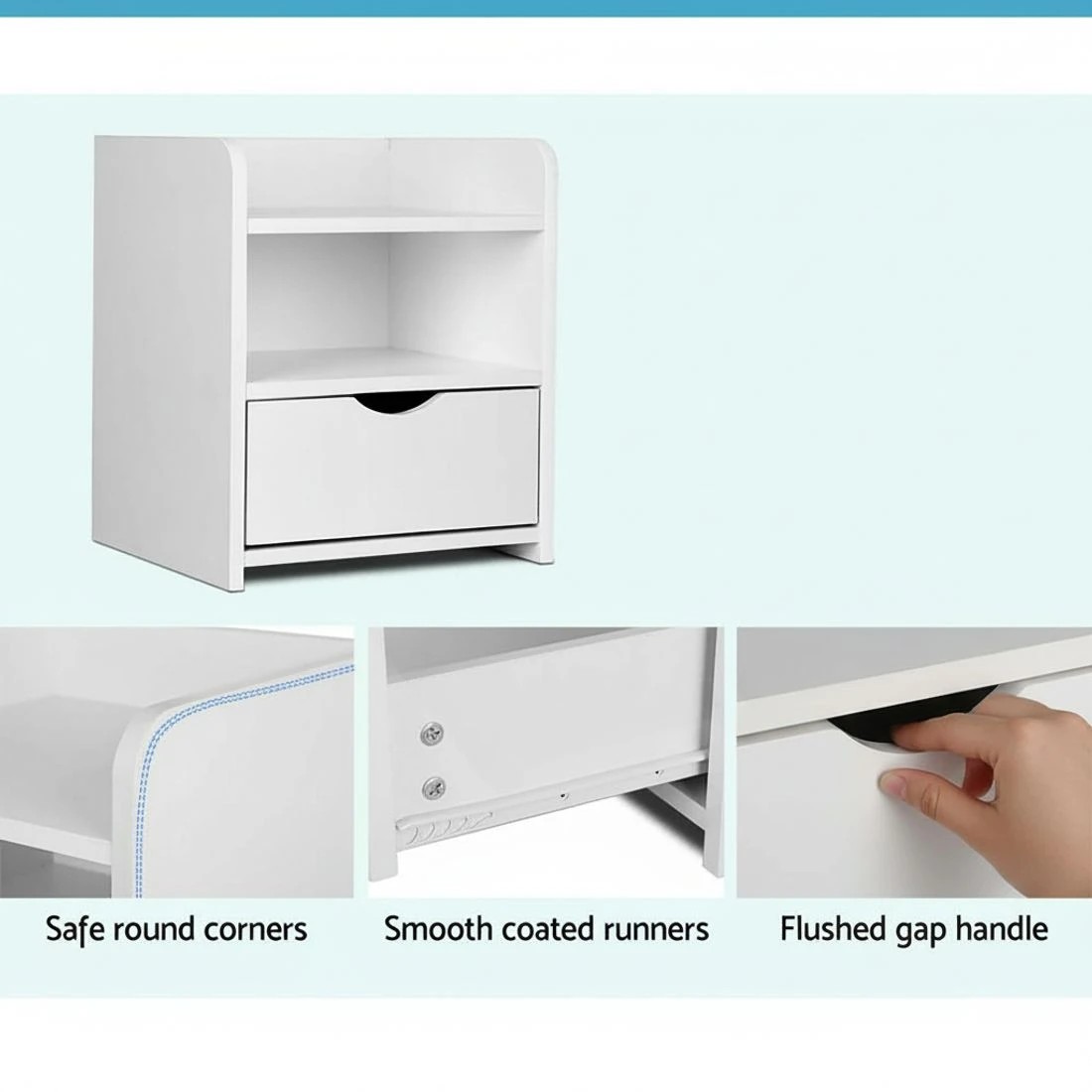 5 Artiss 2X Bedside Table 1 Drawer with Shelf - FARA - White, 5 of 8