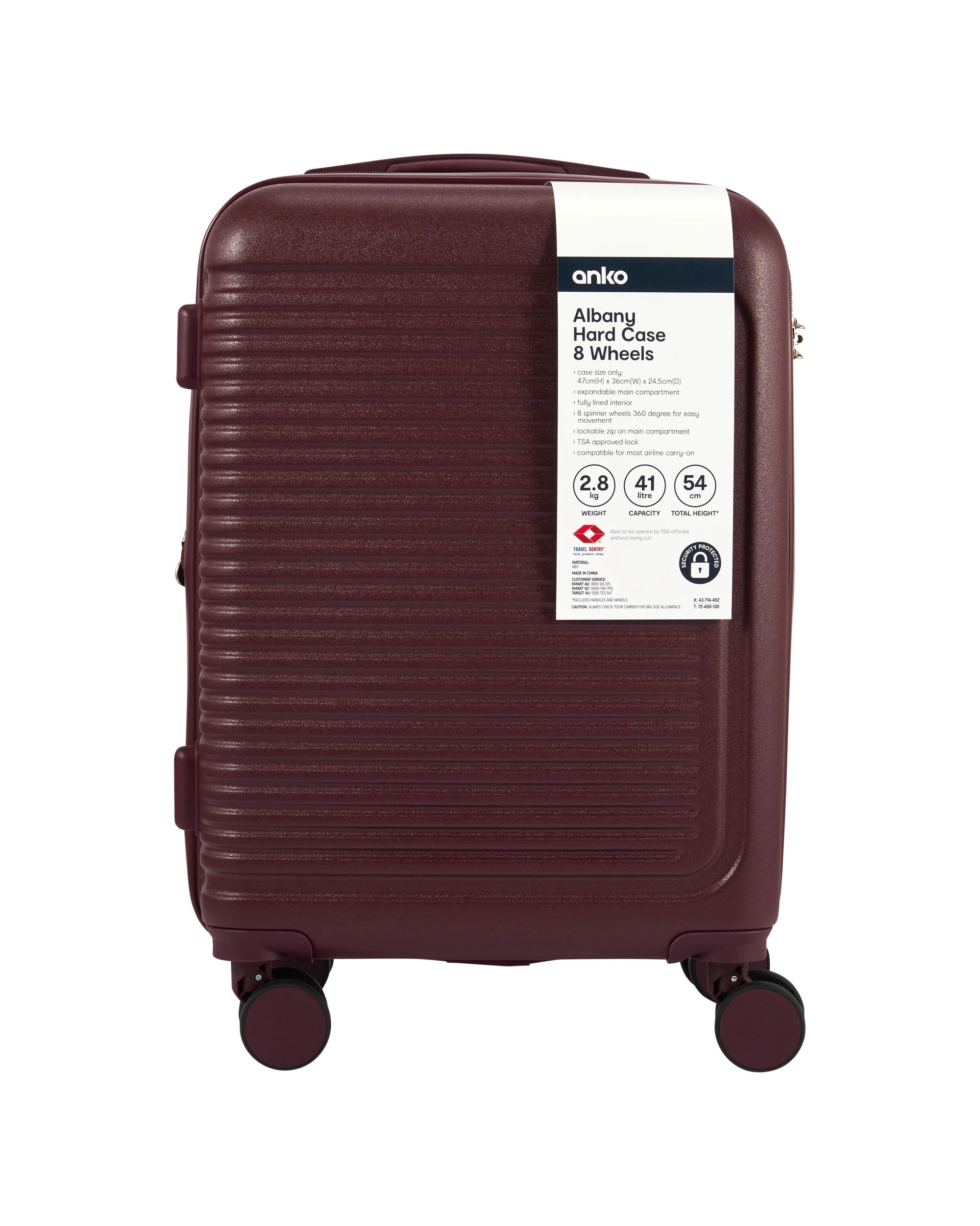 8 47cm Albany Hard Case 8 Wheels - Burgundy, 8 of 8