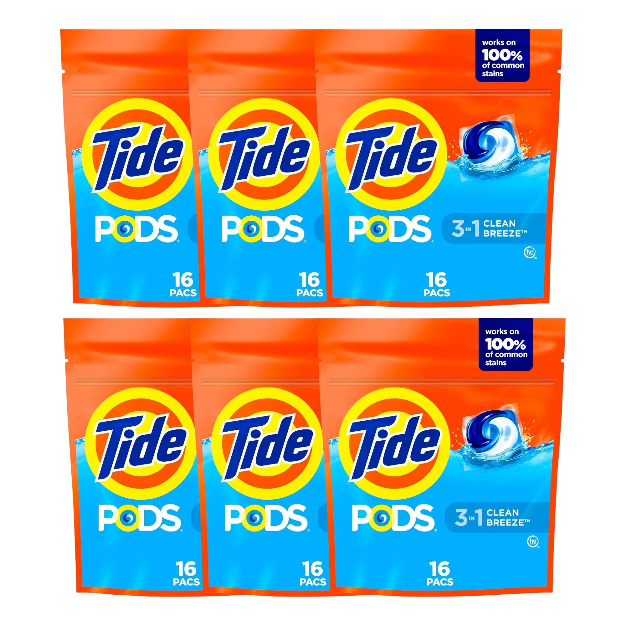 1 Tide 3 in 1 Clean Breeze Laundry Pods 16 Pack x6, 1 of 3