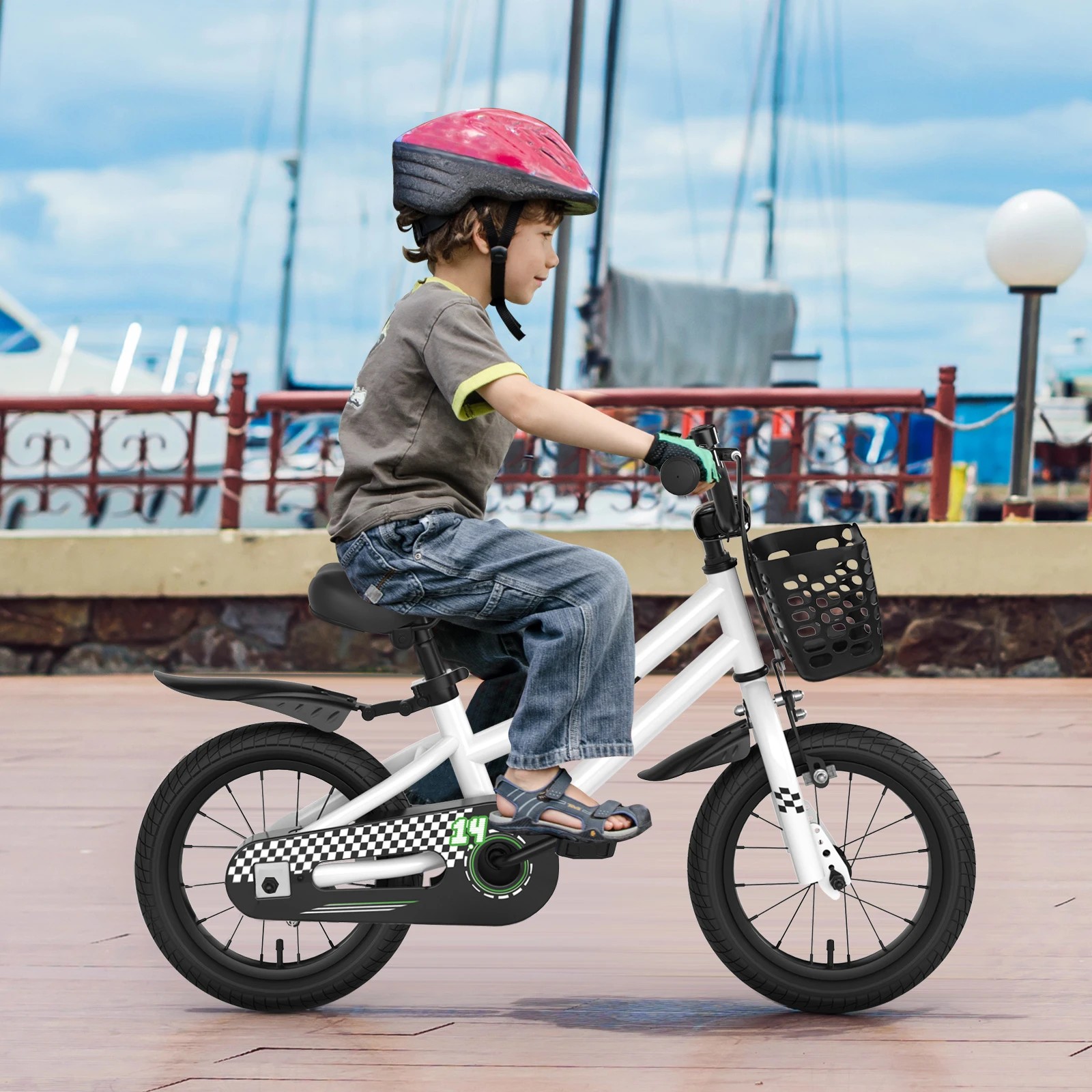 3 Costway 36cm Kids Bike Bicycle w/Training Wheels & Basket & Adjustable Handlebar Seat Beginner, 3 of 3
