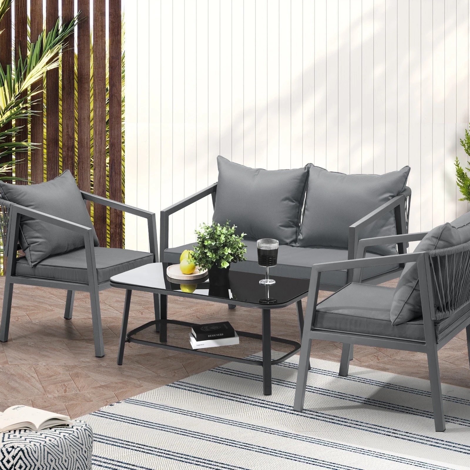 2 Livsip 4pcs Garden Outdoor Furniture Setting Lounge Patio Sofa Table Chairs Set
 - Grey, 2 of 10