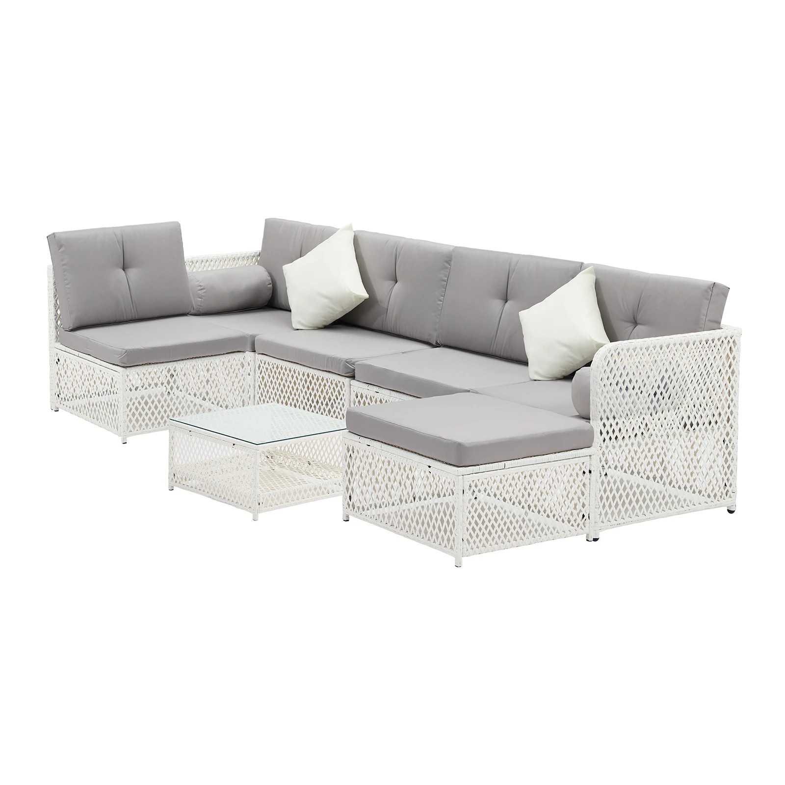 8 Livsip Outdoor Sofa Set 6 Seater Wicker Lounge Setting - White, 8 of 8