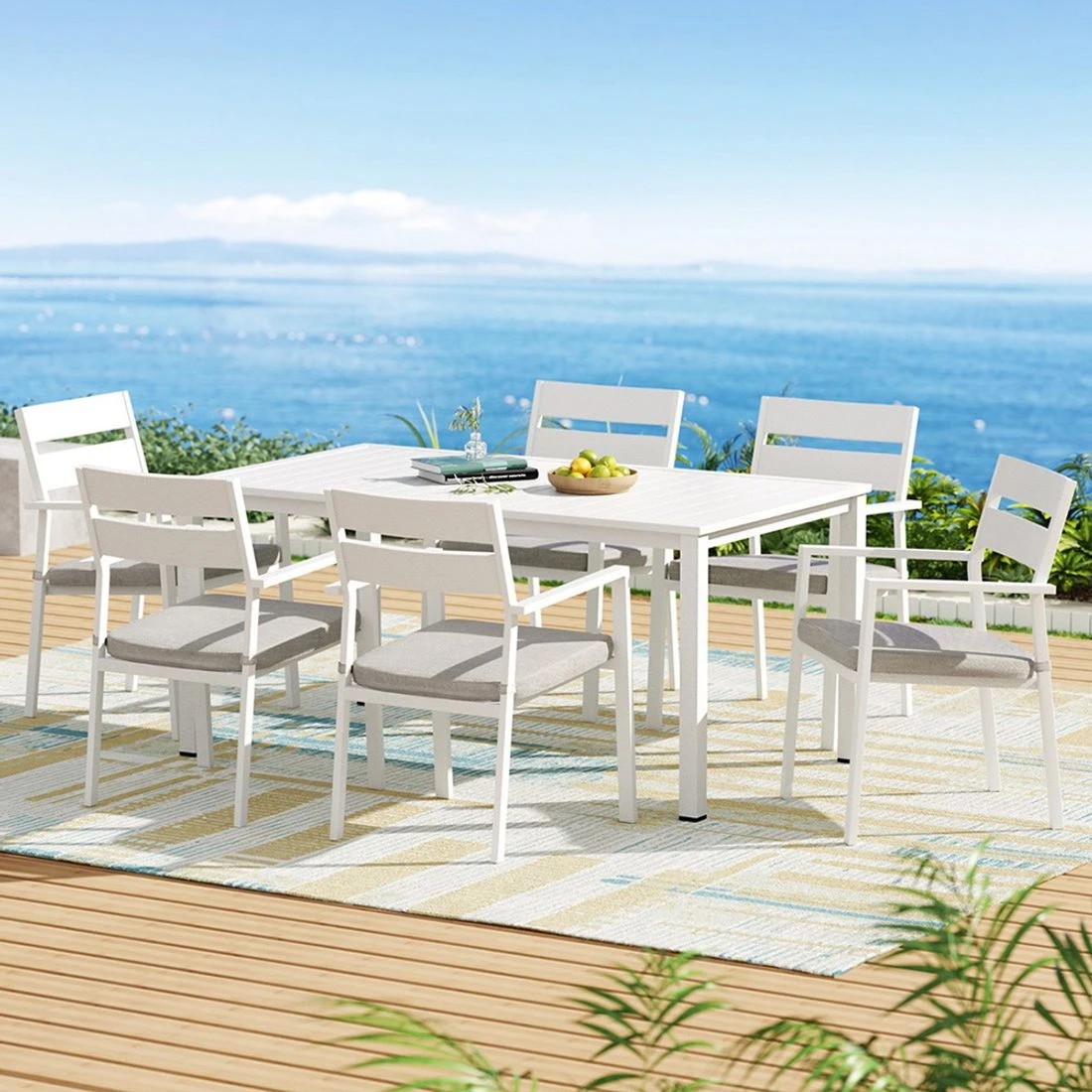3 Gardeon Outdoor Dining Set 7-piece Aluminium Table And Chairs Patio Furniture Outdoor Bistro Set Uv Resistant - White, 3 of 6