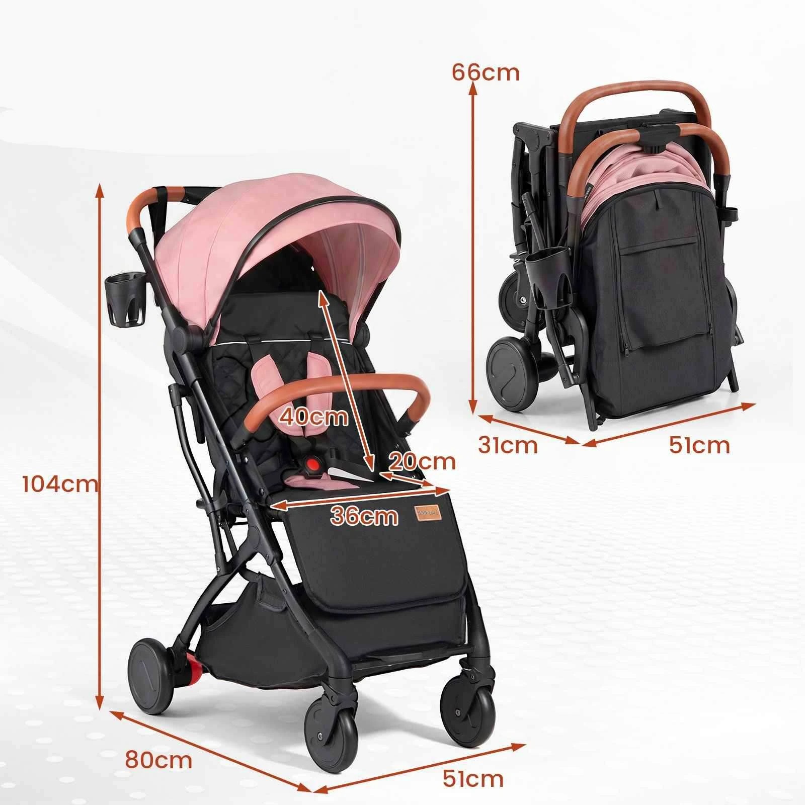2 Costway Adjustable Baby Stroller Compact Pram One-Hand Folding - Pink, 2 of 3