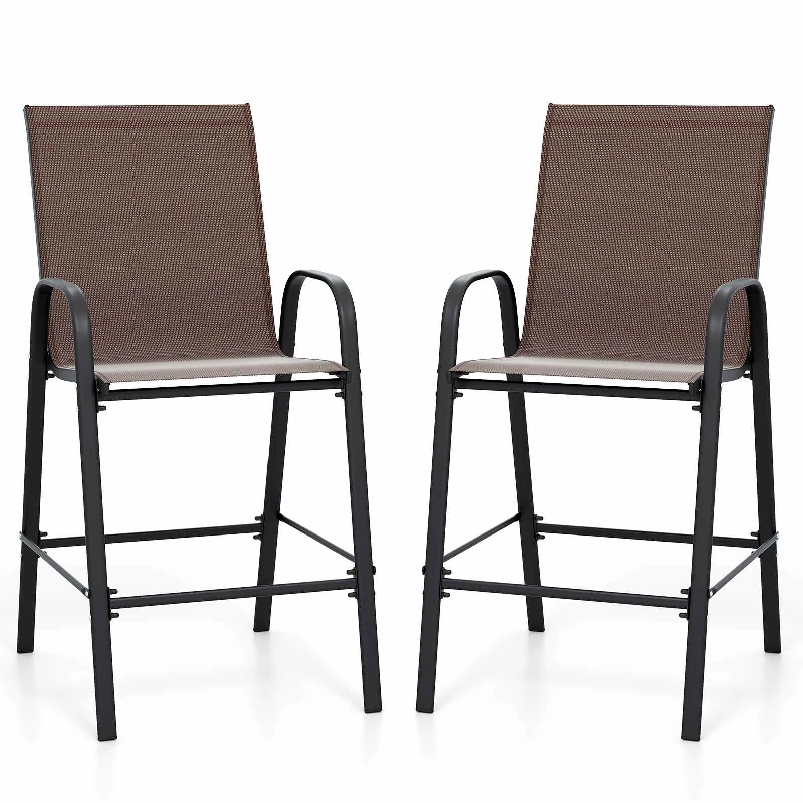 1 Costway 2x Outdoor Bar Stool 130cm Metal High Chair Tall Back Counter Height, 1 of 1
