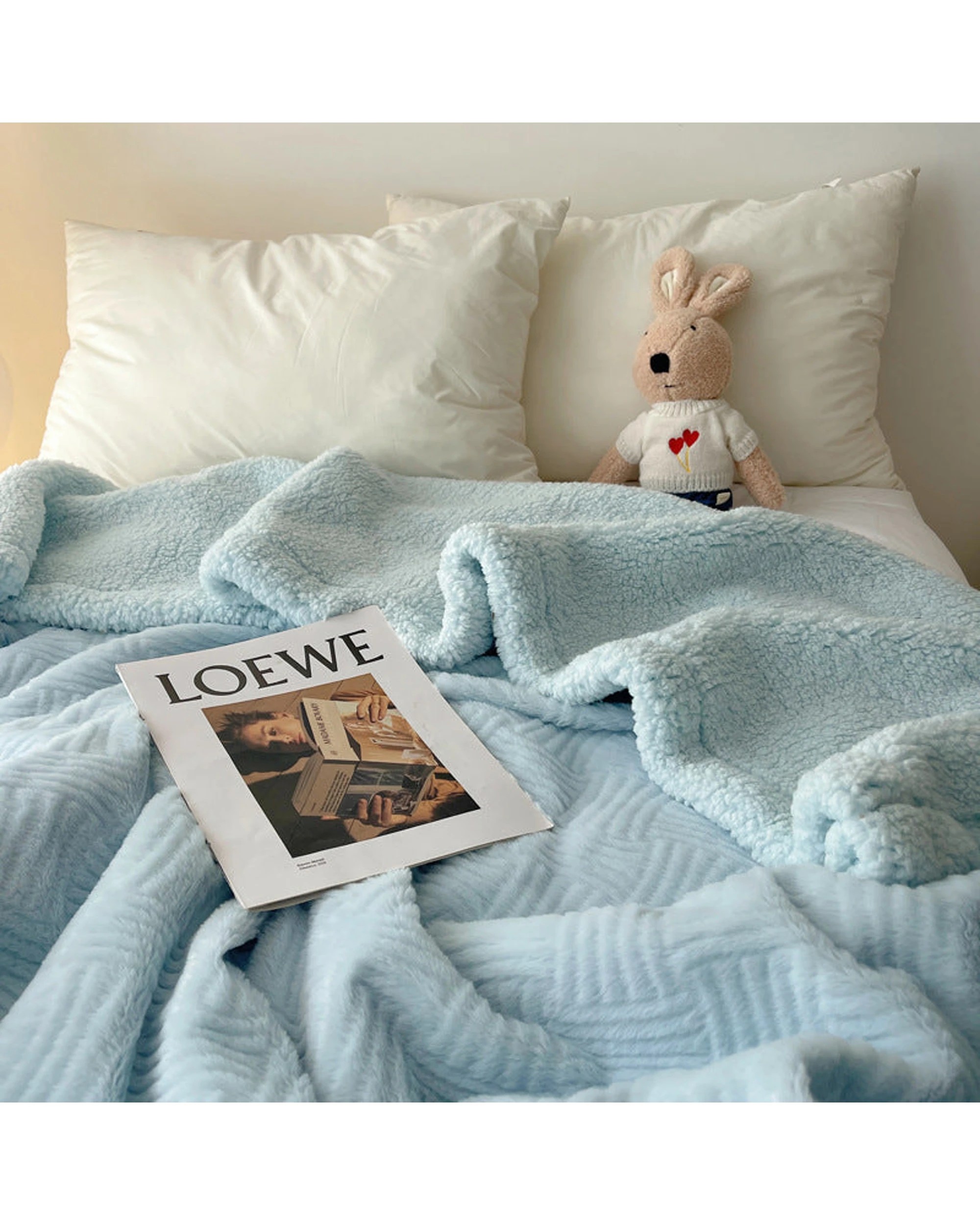 3 Cotton More Large Faux Rabbit Plush Blanket Throw 200x230cm Sky - Blue, 3 of 7