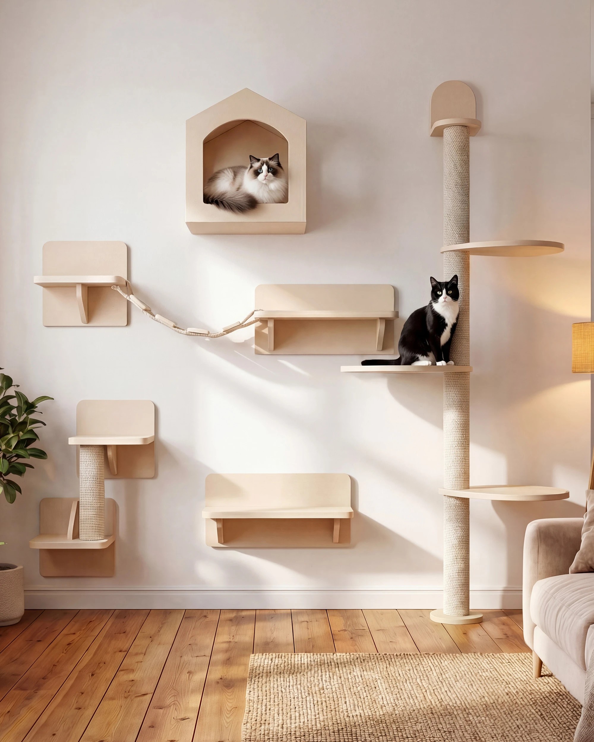 4 Advwin 5 in 1 Cat Wall Shelves Wooden Cat Tree, 4 of 8