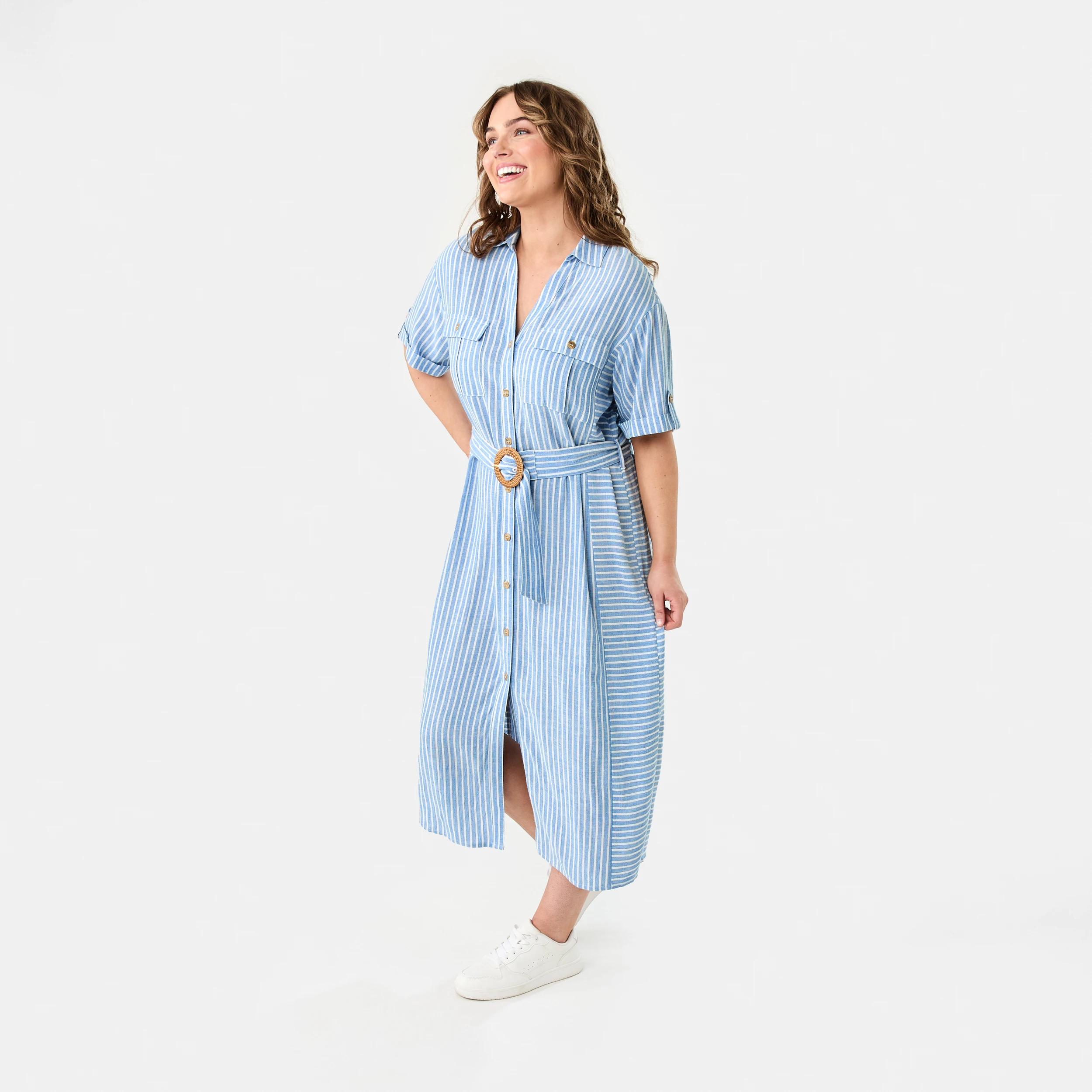 3 Short Sleeve Utility Shirt Midi Dress RESORT STRIPE BLUE MARINE, 3 of 8