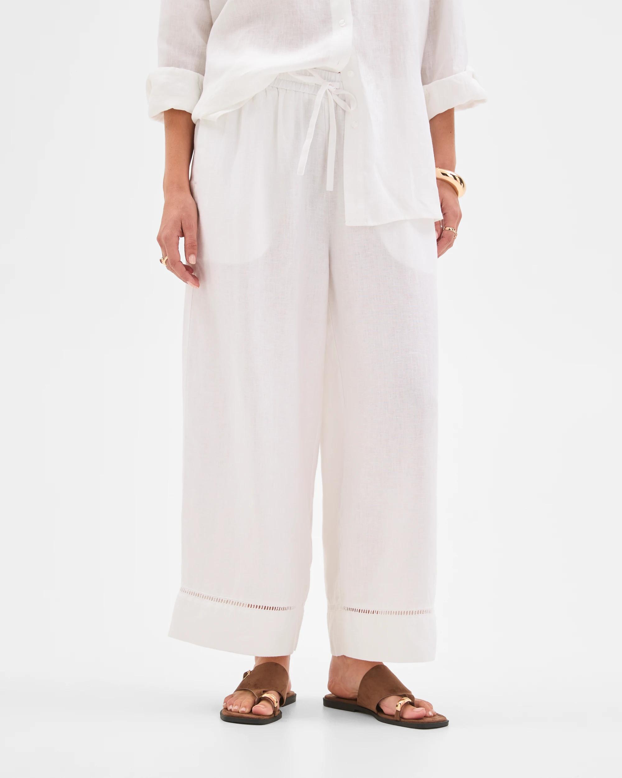 4 Target Woman Resort European Linen Trim Crop Pants WHITE, 4 of 6