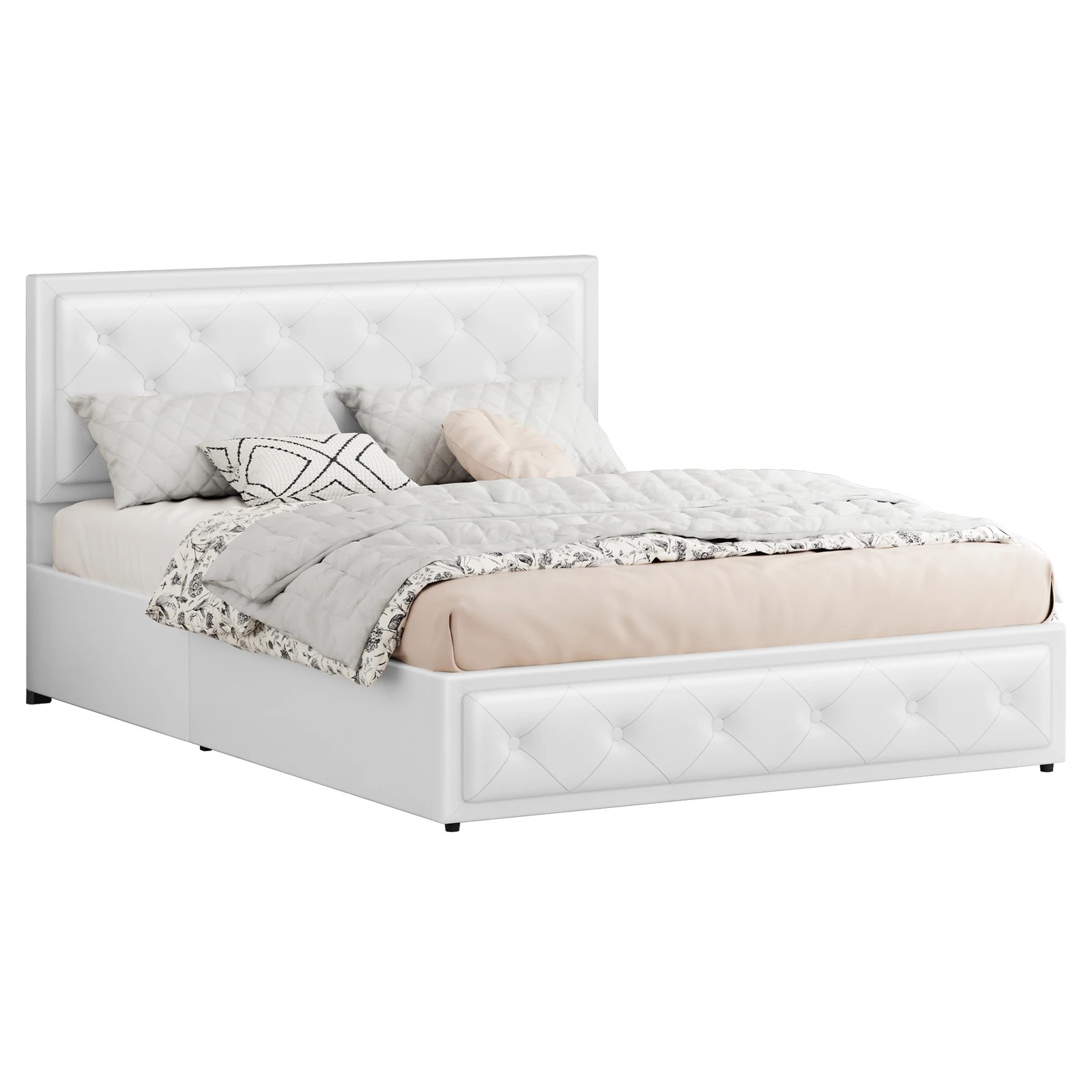 1 Alfordson Bed Frame Double Size Gas Lift Storage Mattress Base Leather Dinana - White, 1 of 10