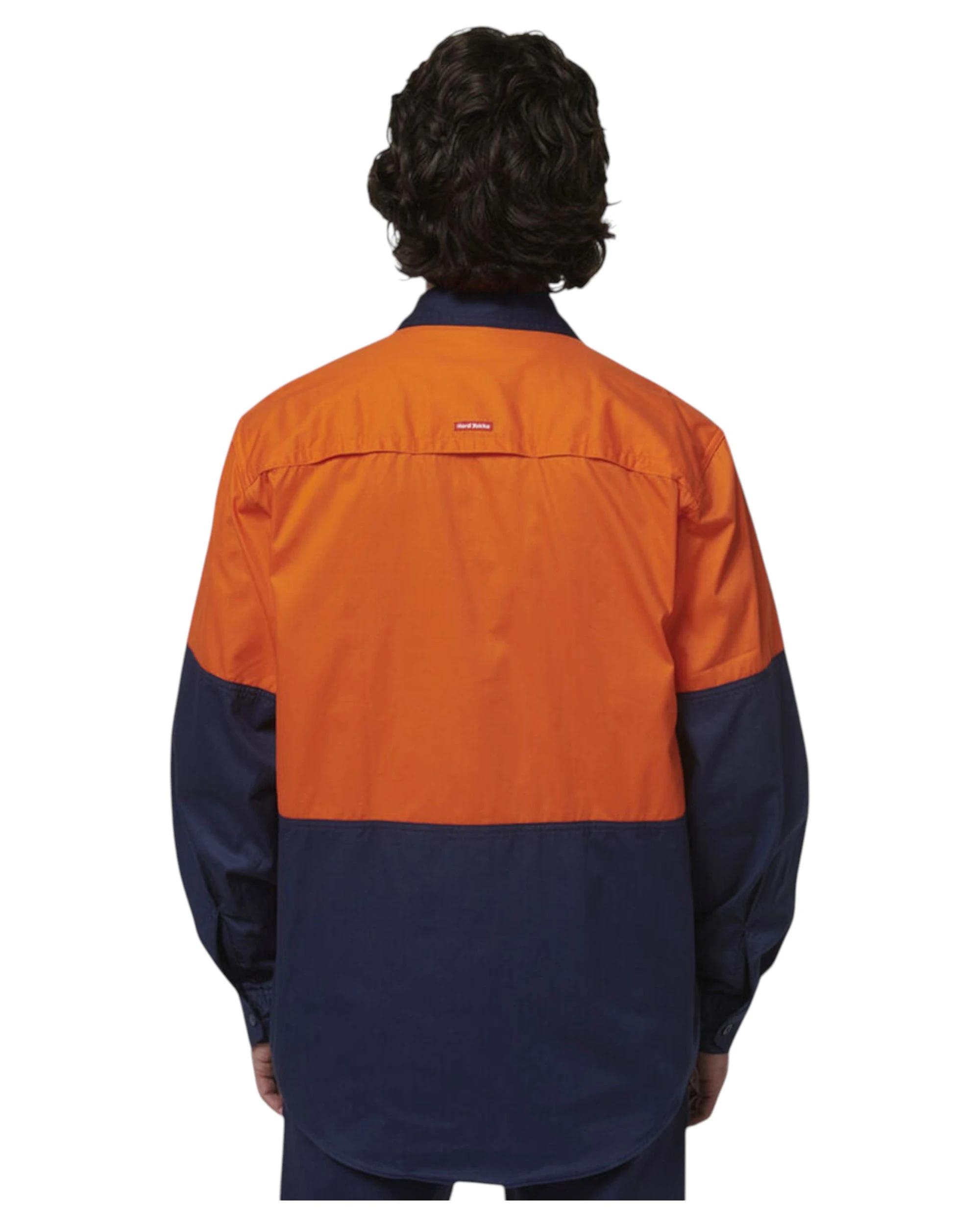 6 Hard Yakka  Basic 2 Tone Long Sleeve Vented Drill Shirt Orange Navy ORANGE/NAVY, 6 of 6
