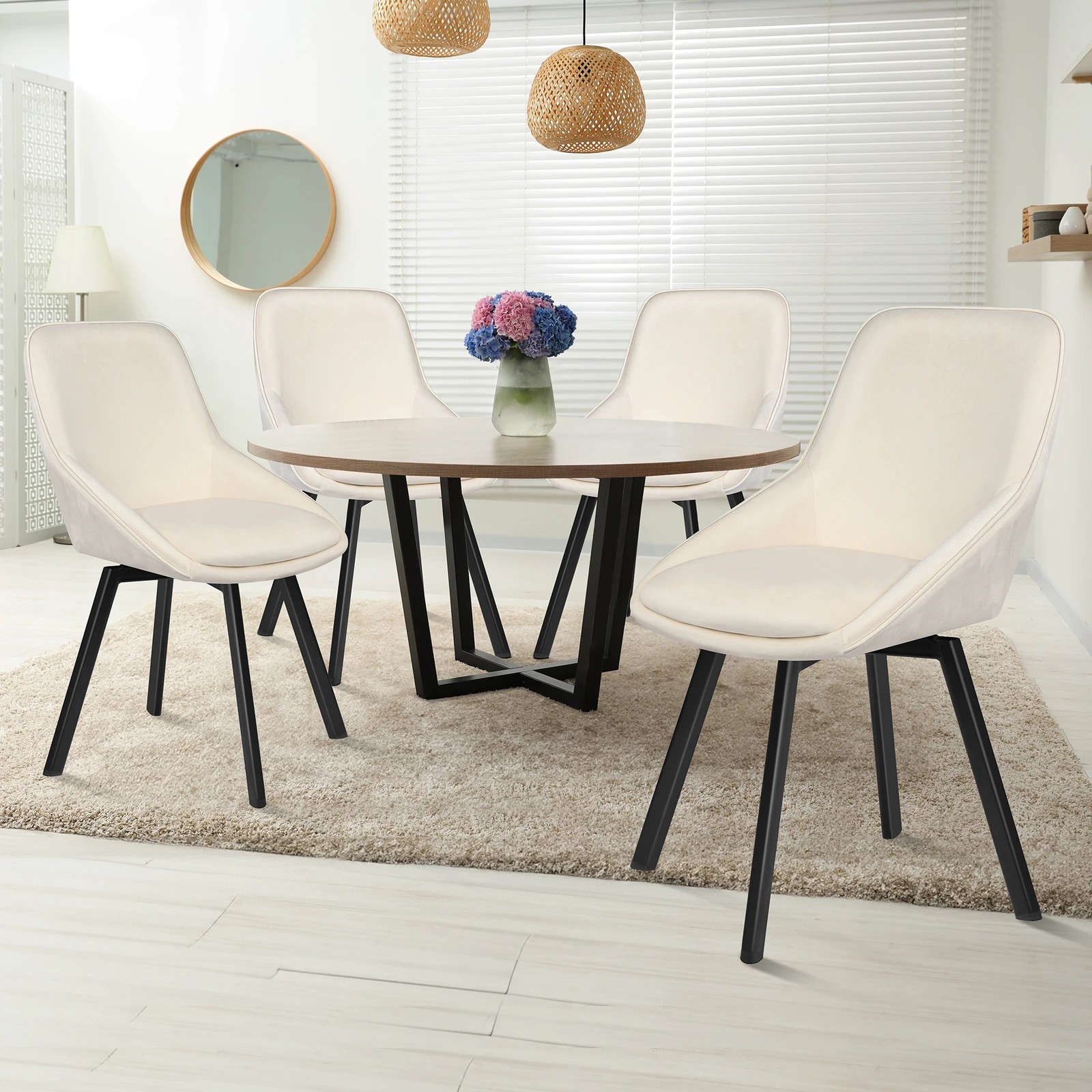 2 Alfordson 4x Dining Chairs Accent Kitchen Swivel Lounge Padded Seat Velvet - Beige, 2 of 8
